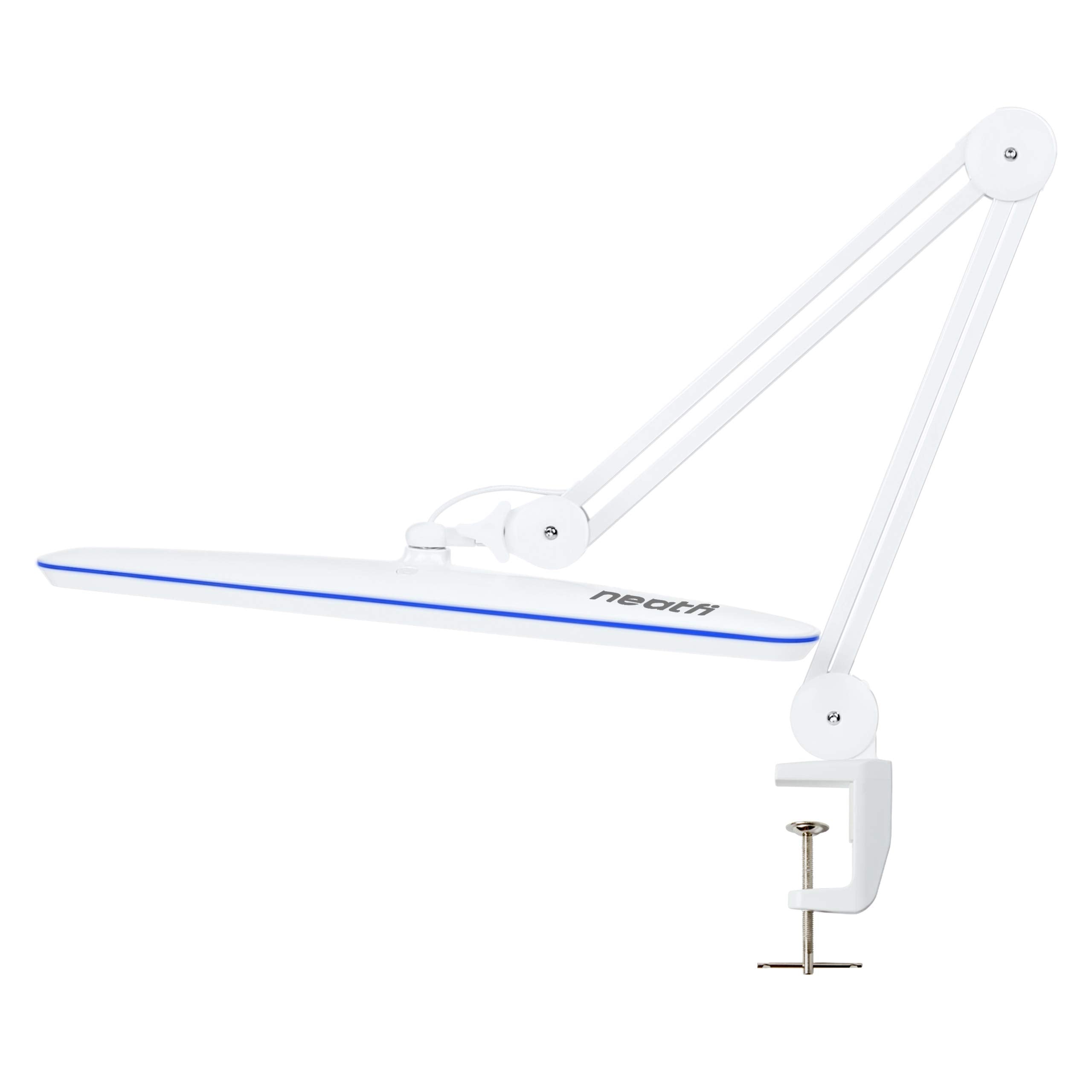 Neatfi XL 2,200 Lumens LED Desk Lamp, 23 Inches 24W, Adjustable Arm, Dimmable, Eye Caring, Nail Light for Home, Office, Study Lamp (Non-CCT with Clamp, White)