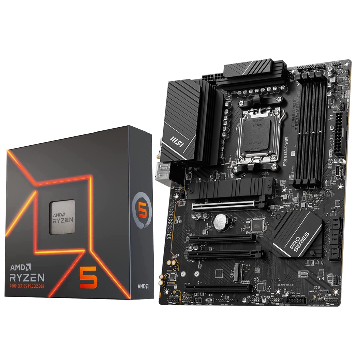INLAND MSI PRO B650-P WiFi Motherboard with AMD Ryzen 5 7600X 6-Core Desktop Processor (AMD AM5, ATX, DDR5, PCIe 4.0)