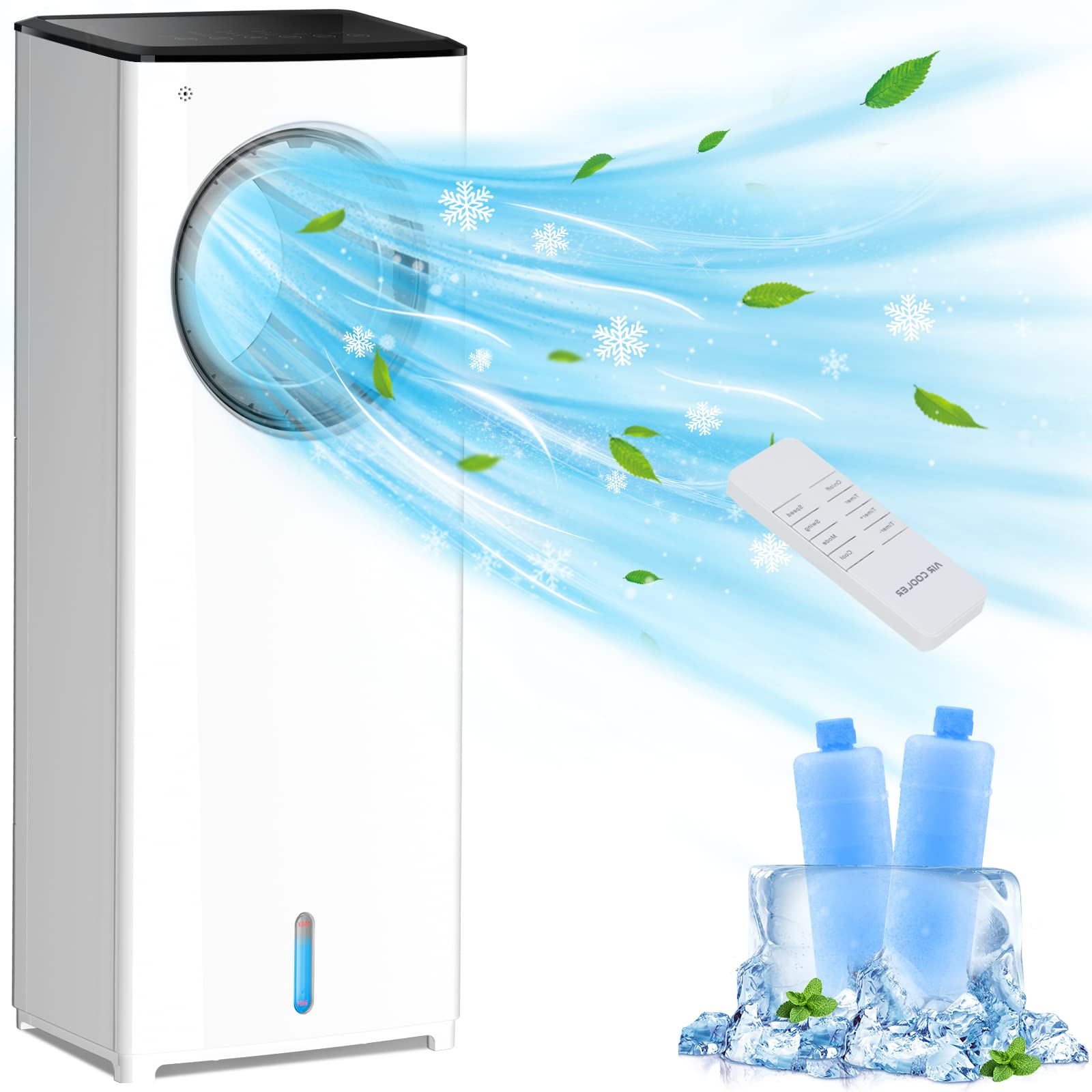 Portable Air Conditioners, 3-in-1 Bladeless Evaporative Air Cooler, 3 Speeds 3 Modes Personal AC Cooling Oscillating Tower Fan, Remote Control Evap Cooler Fan with Timer, Windowless Portable AC for Room