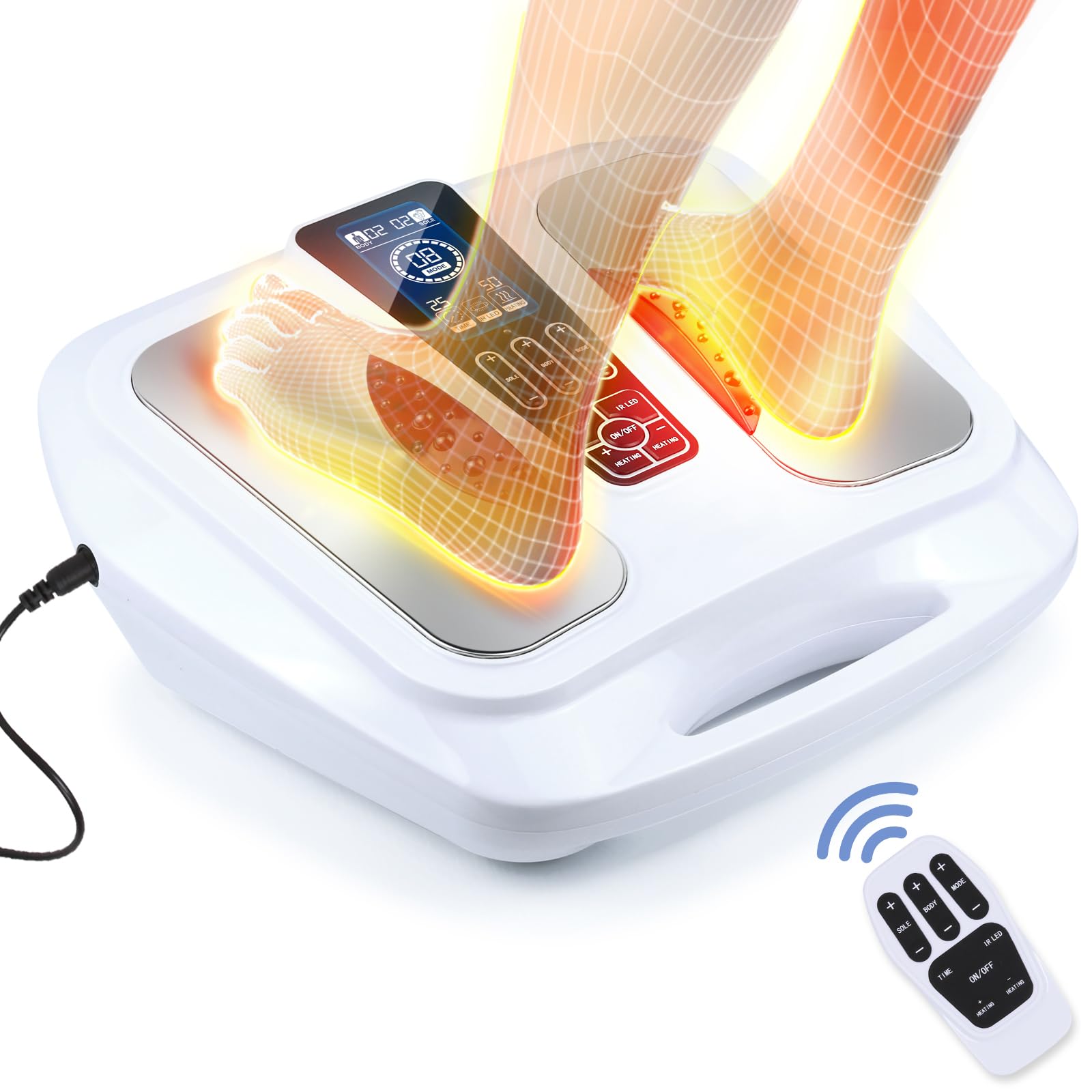 OSITO EMS Foot Massager for Neuropathy Feet Circulation Stimulator with Heat, FSA or HSA Eligible, EMS TENS Foot Leg Massage Machine for Foot Pain Neuropathy Cramps and Diabetes RLS, White