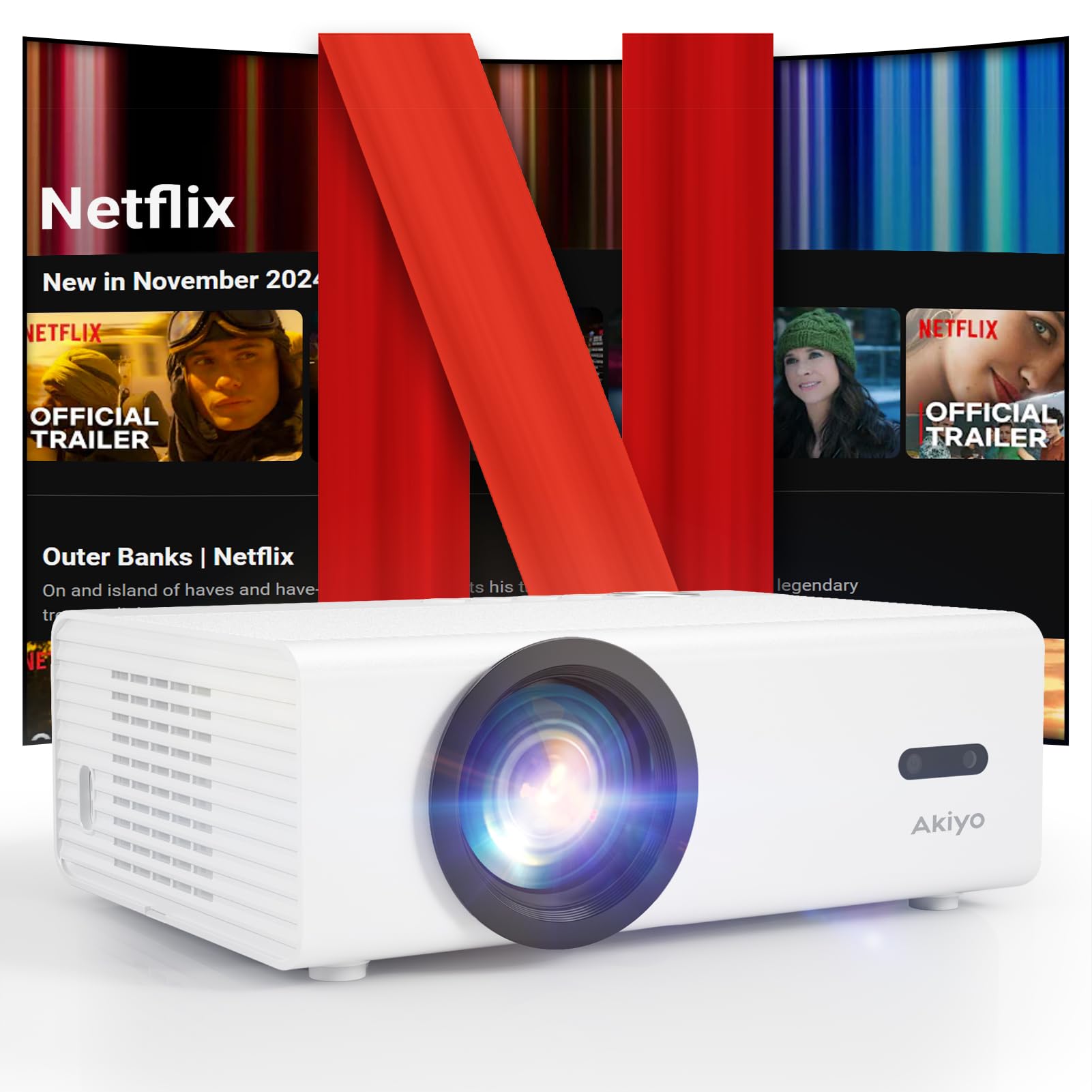 AKIYO Smart Projector With WiFi and Bluetooth, 600ANSI Portable Mini, 50% Zoom, Native 1080P Compatible With iOS/Android/HDMI/USB - Netflix Licensed & Auto Focus/Keystone