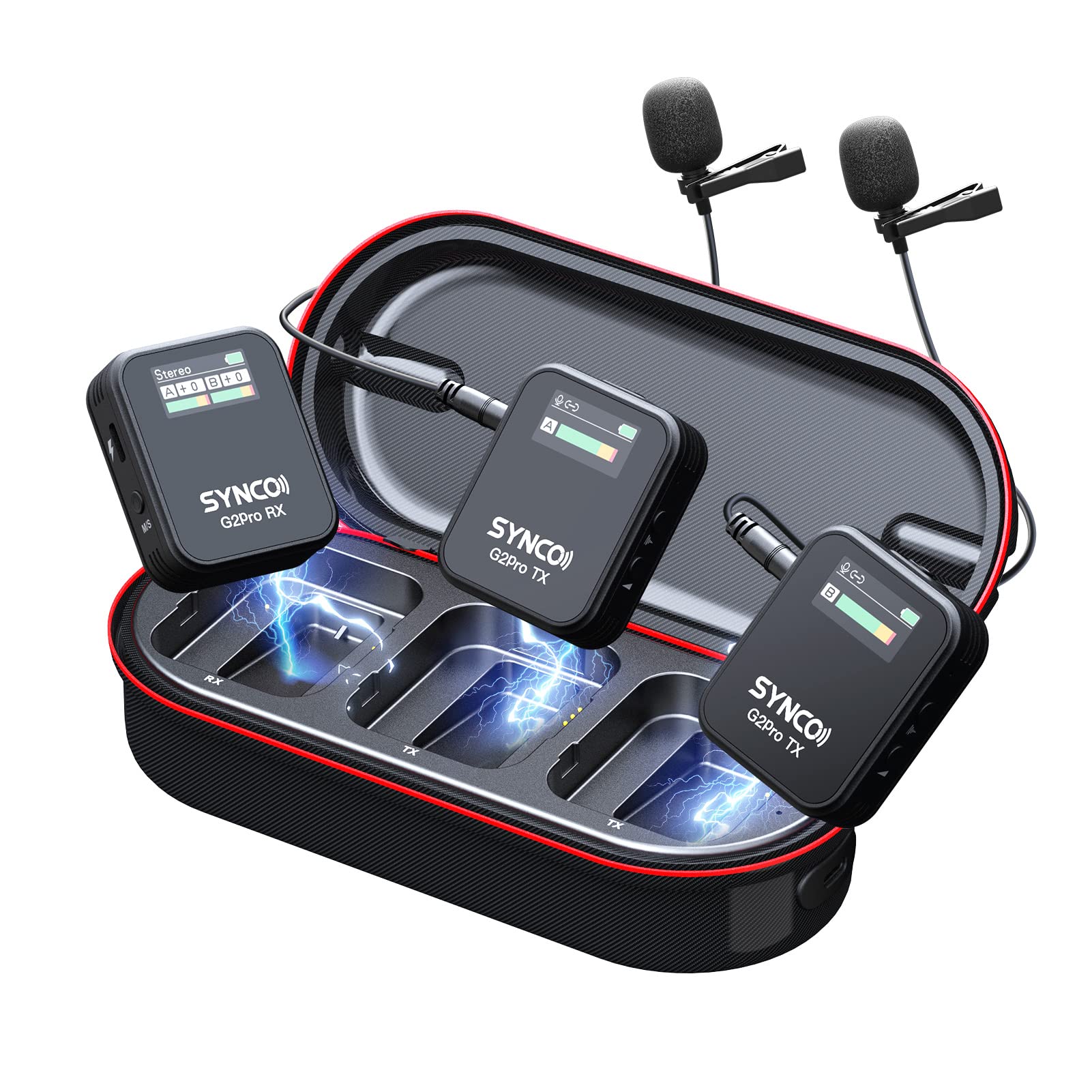SYNCO Wireless Lavalier Microphone, G2(A2) Pro 2.4G Dual Lapel Mic 656FT 8H for On Line Class Vlog Live Stream YouTube for Camera Smartphone Tablet, Wireless-Lavalier-Microphone-Dual-Channel