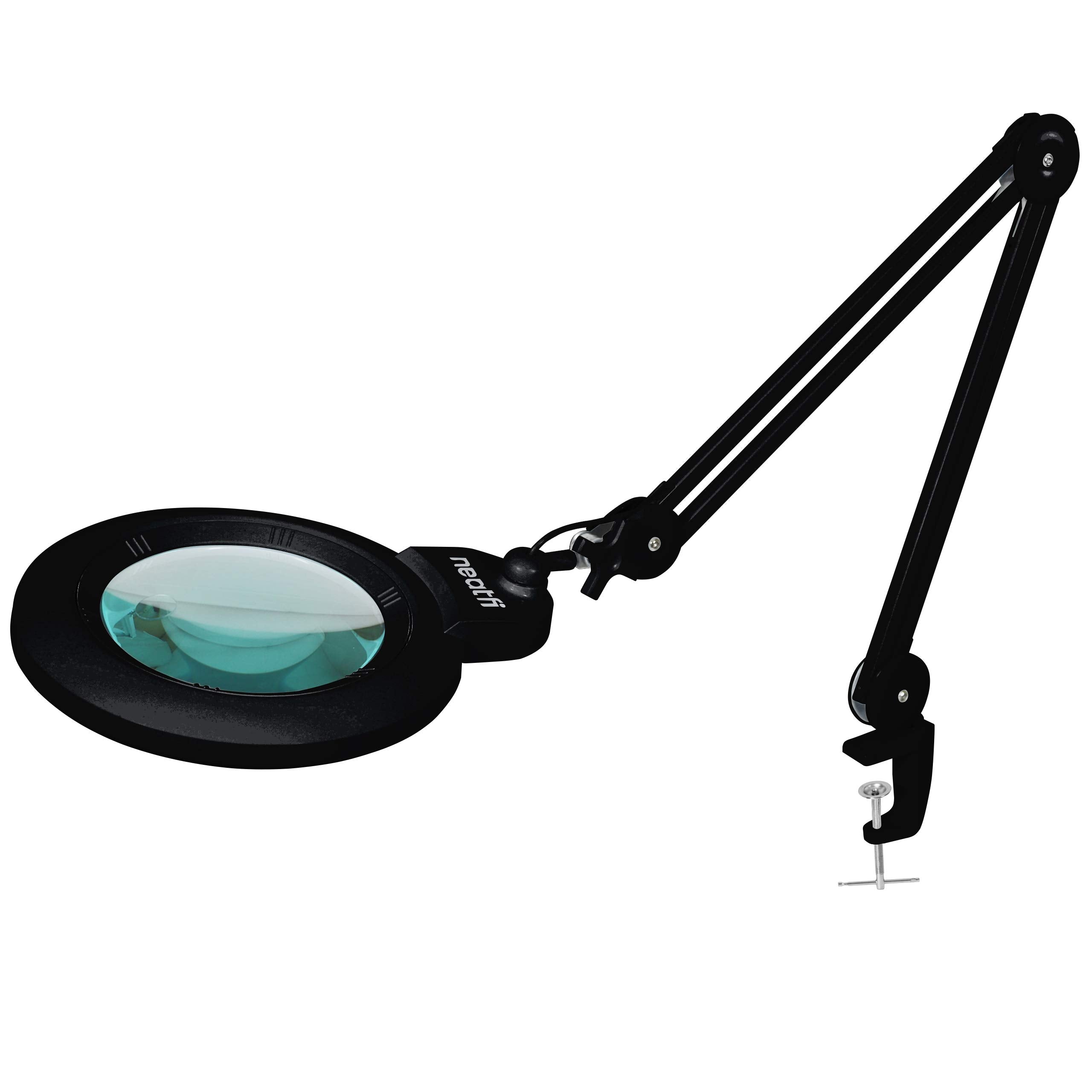 Neatfi XL Bifocal LED Magnifying Lamp, 7-Inch Acrylic Lens, 5D/20D Magnification, Hands-Free, Dimmable, 84 SMD LED, Adjustable Arm for Crafts, Reading, Close Work (Black, with Clamp)