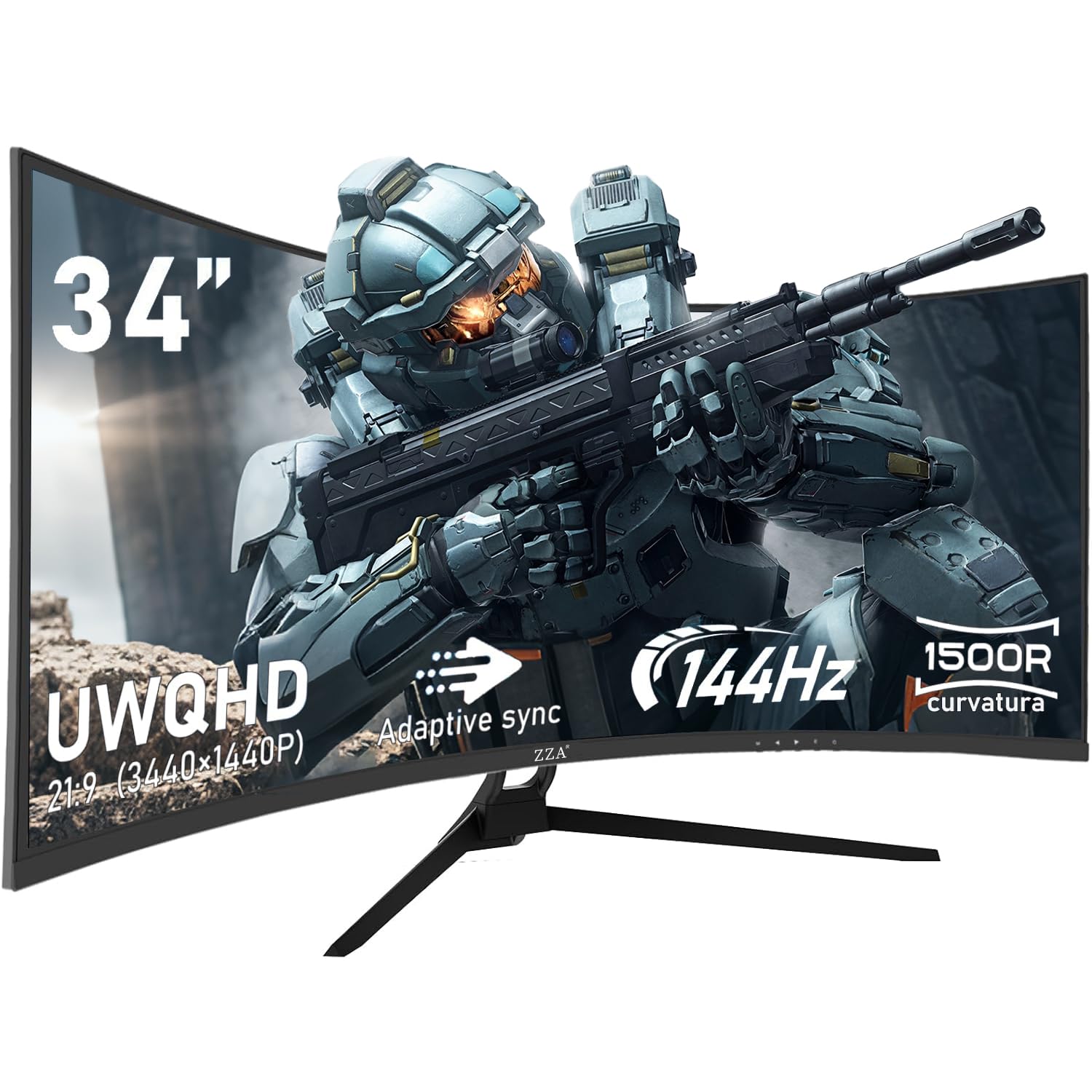 ZZA Curved Ultrawide Monitor 34 Inch,Gaming Monitor 3440 x 1440P R1500 up to165Hz(DP)/144HZ (HDMI),PC Monitors 1ms, FreeSync & G-Sync,HDR 10,122% sRGB,Computer Monitor VESA Mount Compatible