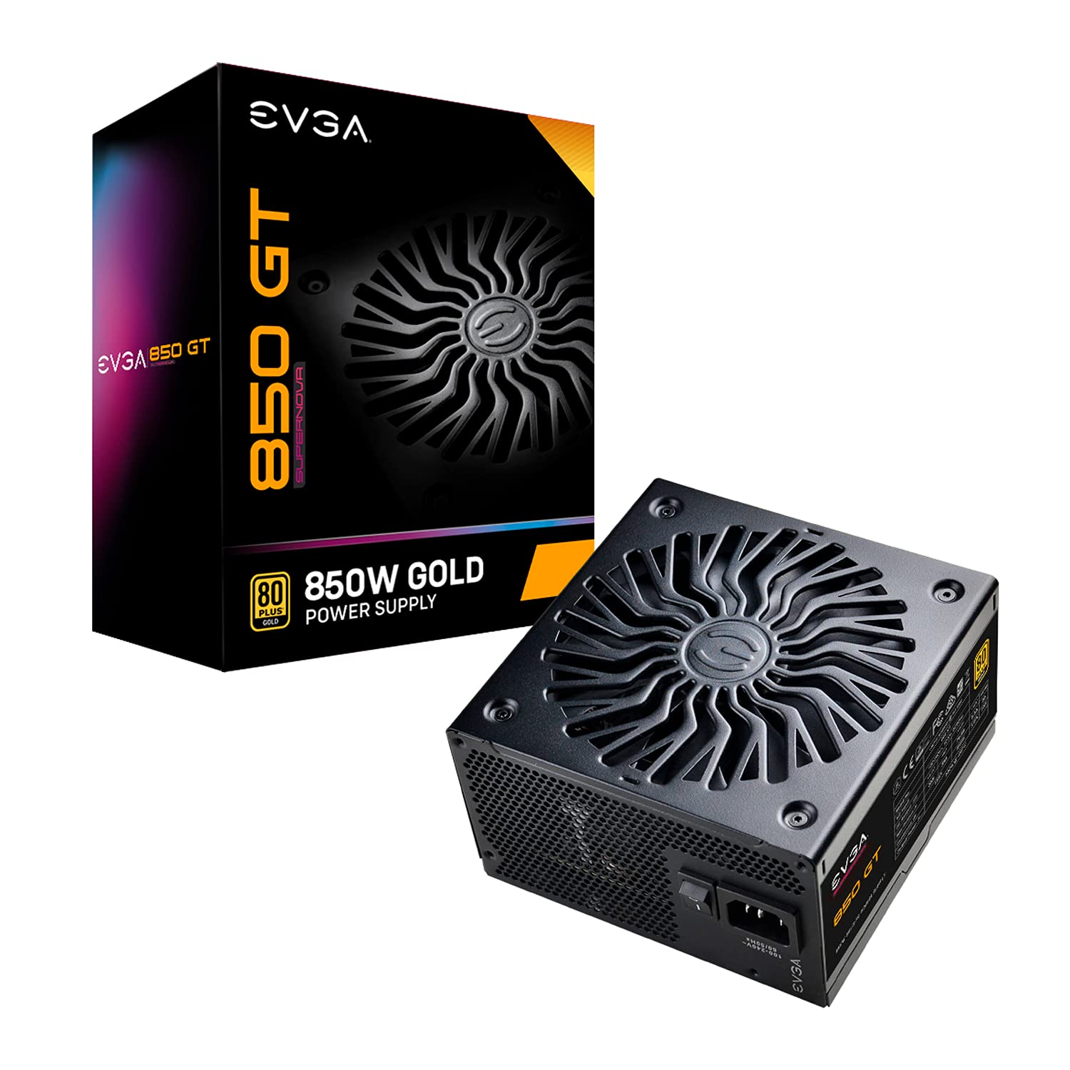 EVGA 850 GT, 80 Plus Gold 850W, Fully Modular, Auto Eco Mode with FDB Fan, 100% Japanese Capacitors, 7 Year Warranty, Includes Power ON Self Tester, Compact 150mm Size, Power Supply 220-GT-0850-Y1