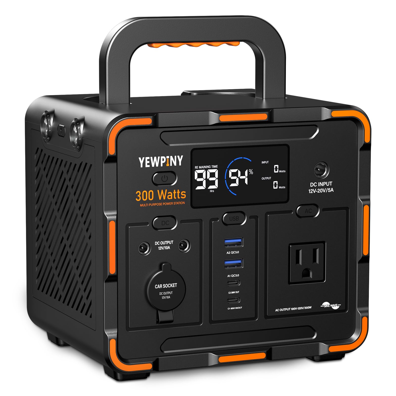 YEWPINY EM300 Portable Power Station, 300W Solar Generator, 259Wh LiFePO4 Battery, USB-C PD 65W, Pure Sine Wave, Wireless Charging for Camping, Outdoor, Emergency