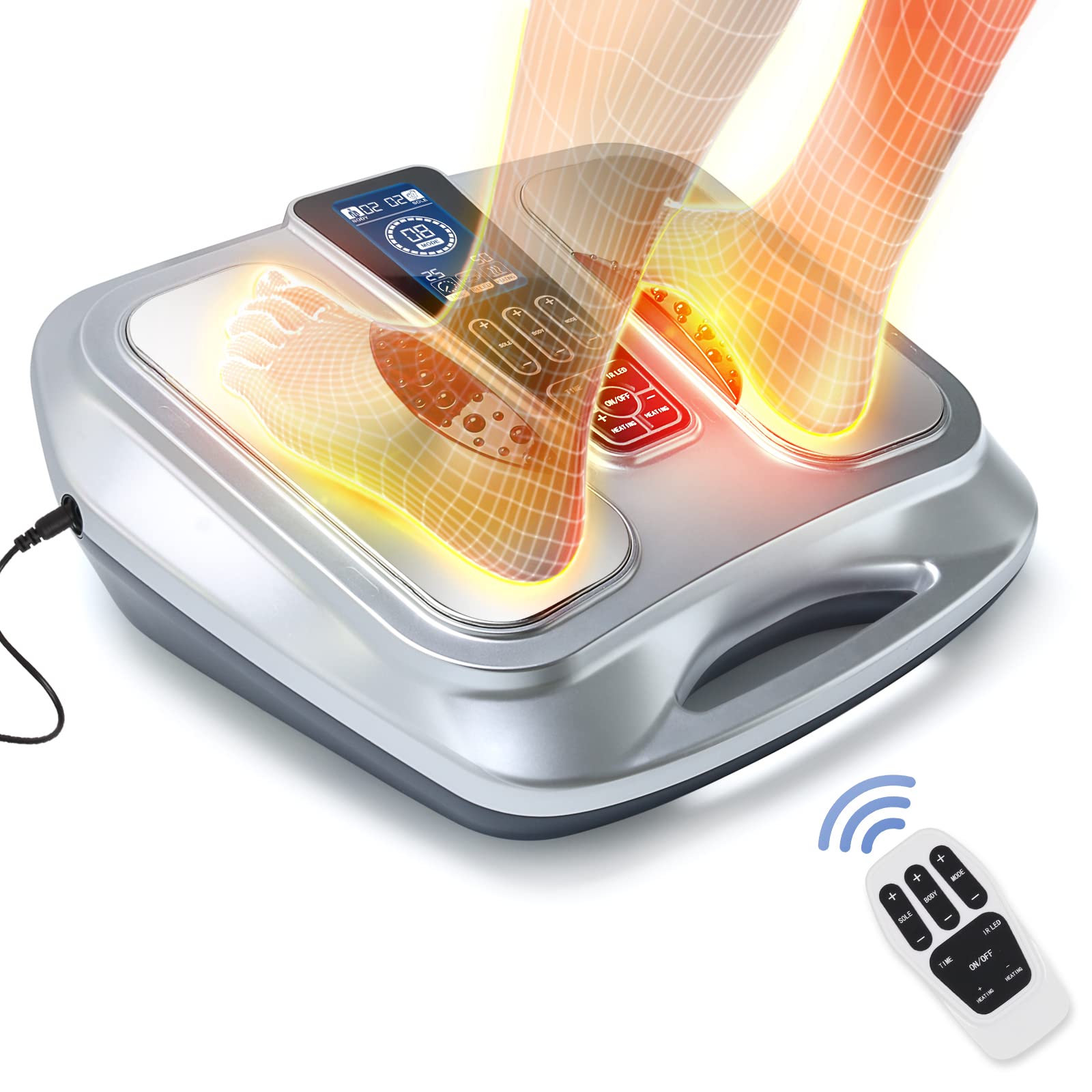 OSITO Foot Circulation Stimulator with Heat, FSA or HSA Eligible, EMS Foot Massager for Neuropathy Pain Relief Feet Massager with 8 TENS Unit Pads, Silver