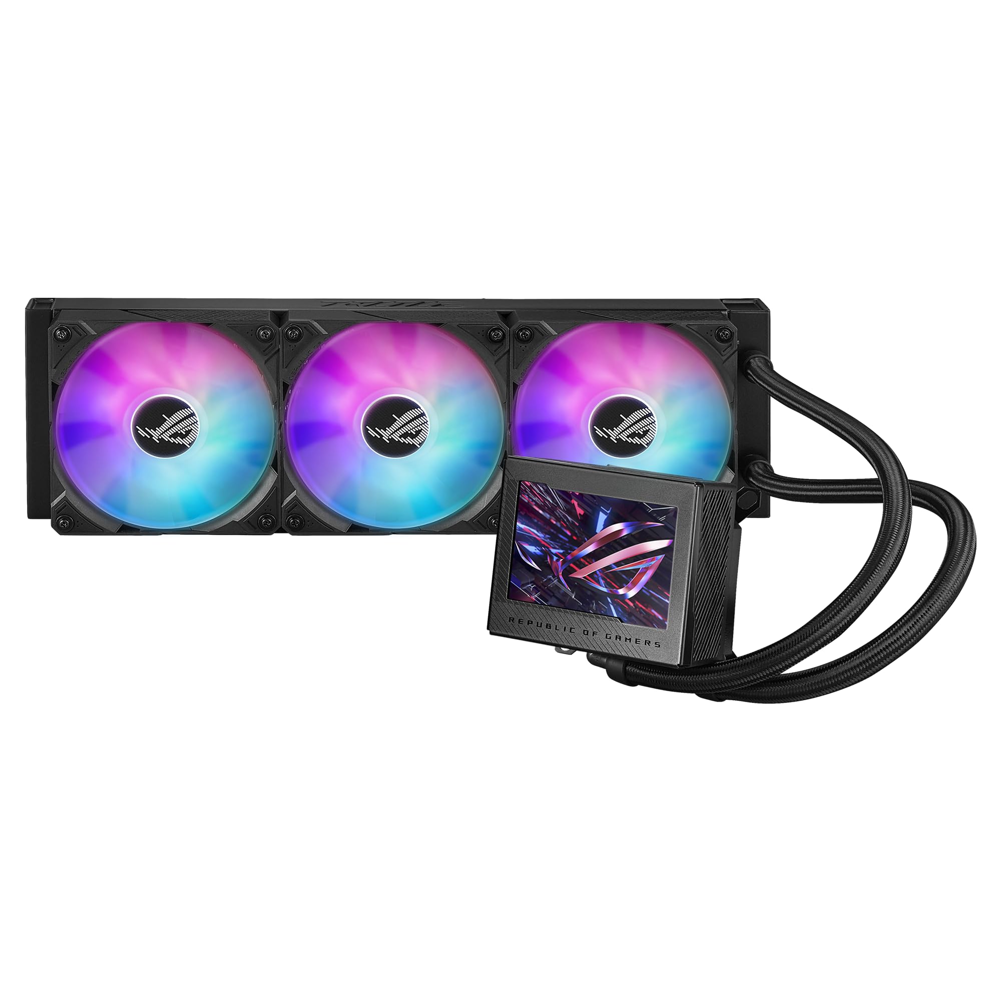 ASUS ROG Ryujin III 360 ARGB All-in-one Liquid CPU Cooler with 360mm Radiator. Asetek 8th gen Pump, 3X Magnetic 120mm ARGB Fans (Daisy Chain Design), 3.5” LCD Display