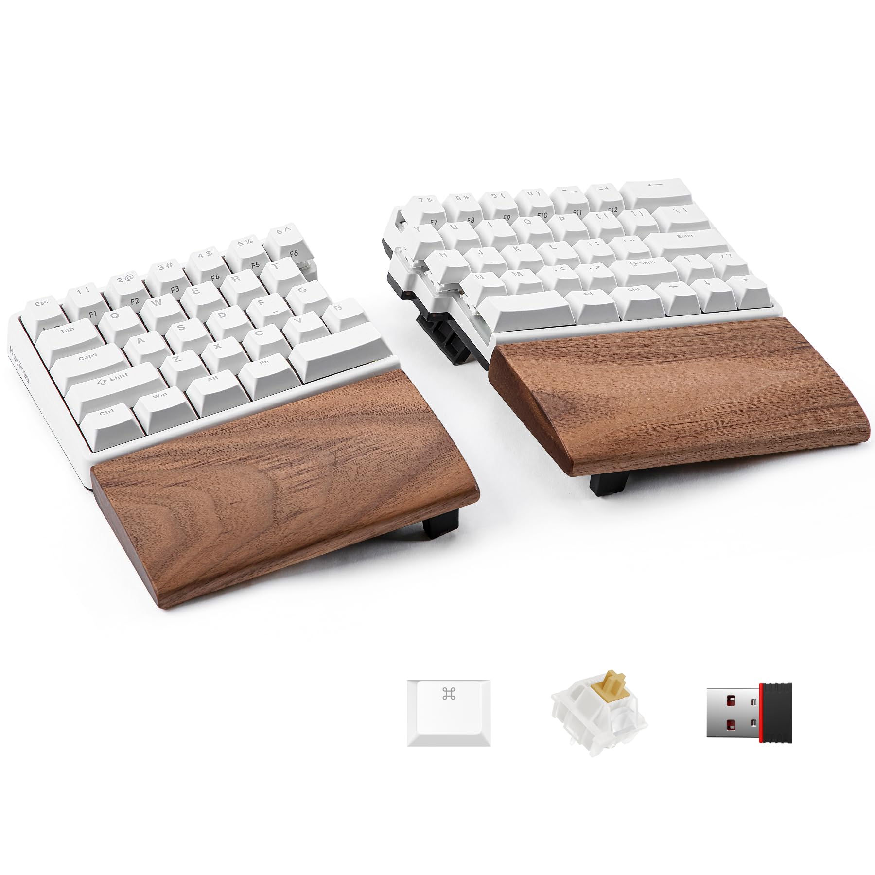 NocFree Wireless Ergonomic Split Mechanical Keyboard with Wrist Rest- Tactile, RGB, Hot-Swappable, Compact 60% Layout, Foam Palm Rest, Programmable for Mac & Windows, PBT Keycaps