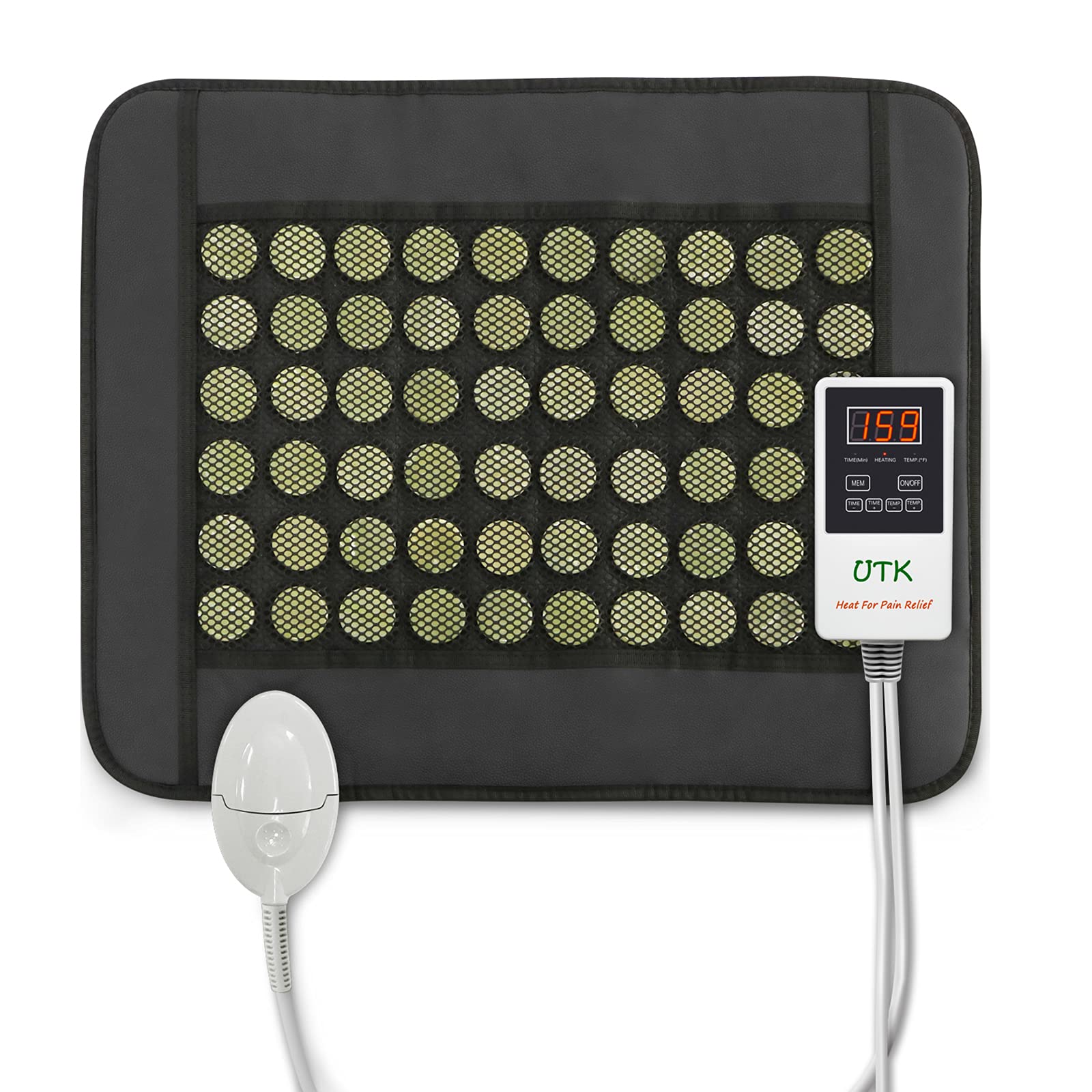 UTK Far Infrared Heating Pad - Natural Jade Heating Pad for Back Pain Relief - Small (19" X 15"), Smart Controller, Adjustable Temp and Travel Bag Included