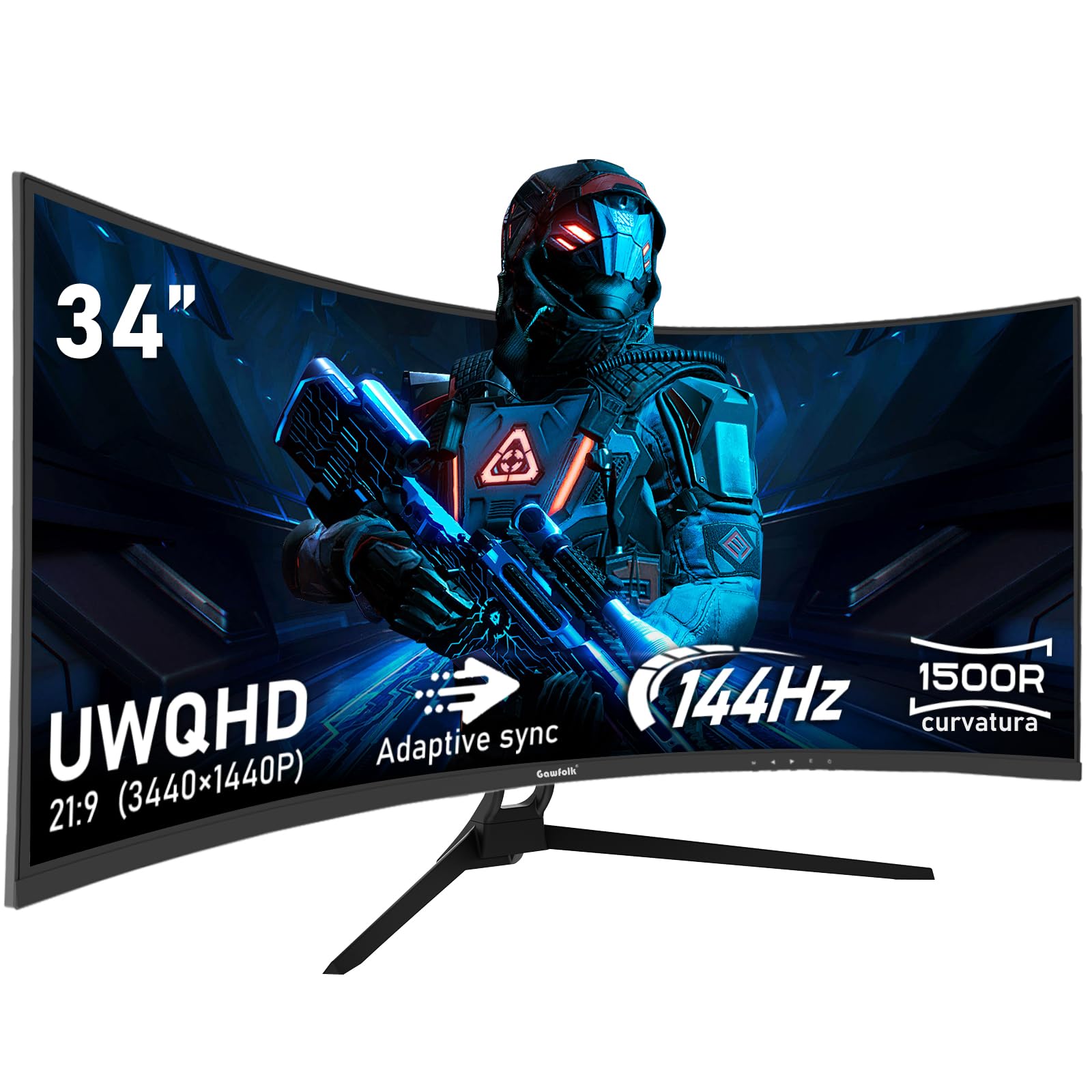Gawfolk 34 Inch Ultrawide Curved 144Hz Gaming Computer Monitor 1500R PC Screen 21:9 UWQHD (3440x1440),Adaptive Sync,178° Viewing Angle,HDMI、Display Port,Compatible with Wall mounting - Black