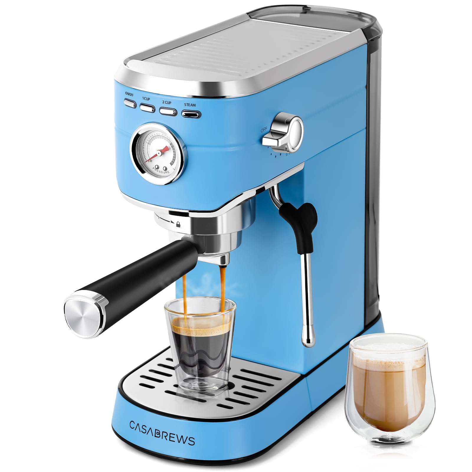 CASABREWS Espresso Machine 20 Bar, Stainless Steel Espresso Maker with Milk Frother Steam Wand, Professional Coffee Machine with 34oz Removable Water Tank, Baby Blue