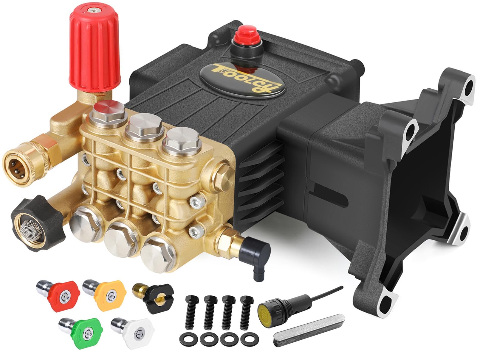 TOOLCY Pressure Washer Pump Max 4000 PSI 4.2 GPM, 1" Shaft Horizontal Gas Power Washer Pump Replacement, Direct Drive Triplex Plunger Replacement Pump with Pressure Adjustment Unloader, 5 Nozzle Tips