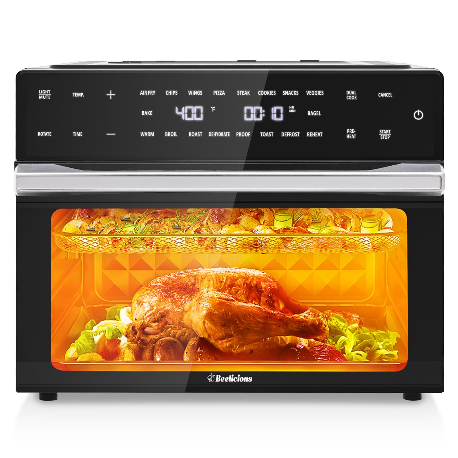 Beelicious® Pro 32QT Extra Large Air Fryer, 19-In-1 Air Fryer Toaster Oven Combo with Rotisserie and Dehydrator, Digital Convection Oven Countertop Airfryer Fit 13" Pizza, 1800w (Black)