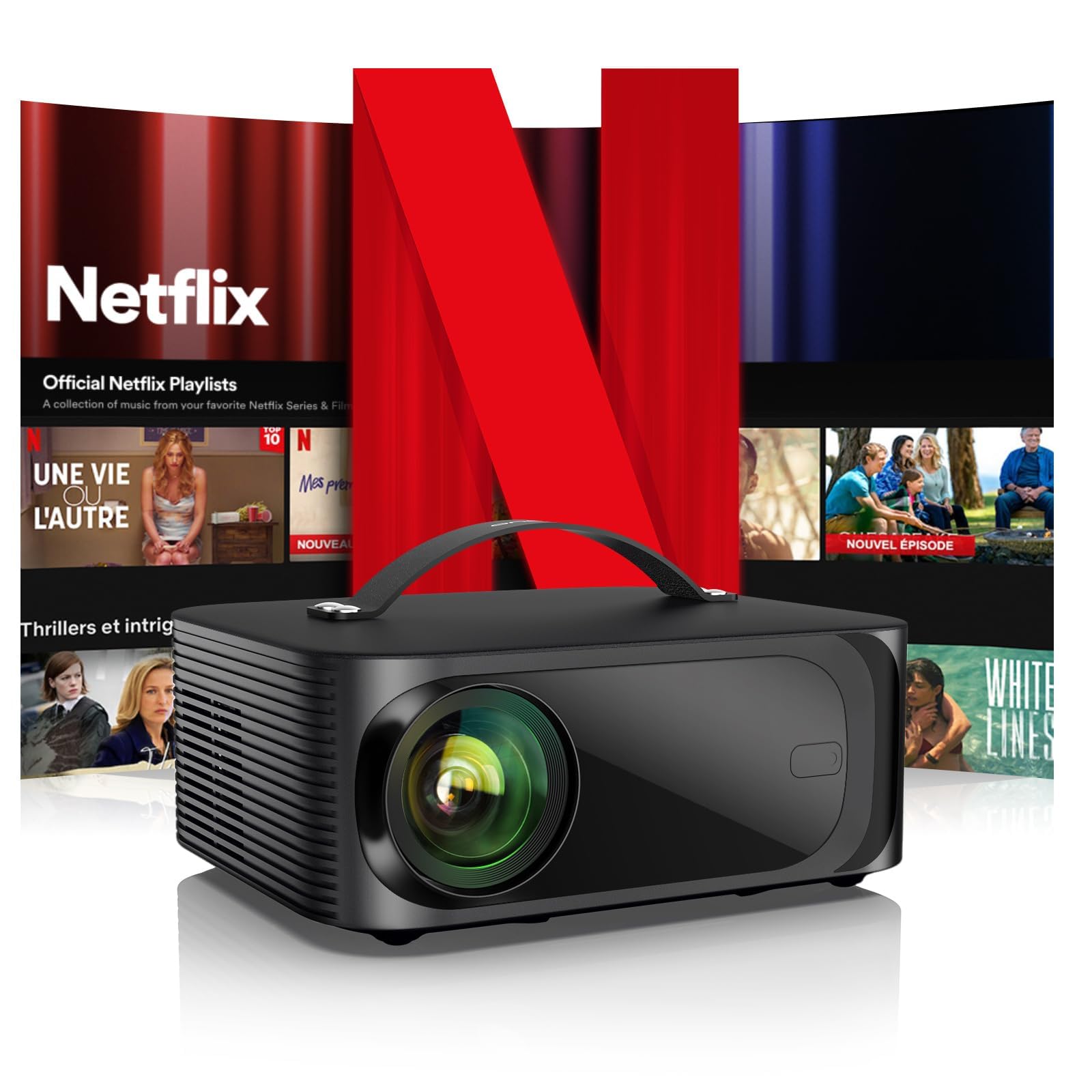 [Netflix-Licensed/Dolby Audio] Projector-4K with Wifi 6 and Bluetooth, ONOAYO 1000ANSI Native 1080P Built-in Netflix/YouTube/PrimeVideo, Electric Focus& 4D/4P Keystone Portable Smart Outdoor Projector
