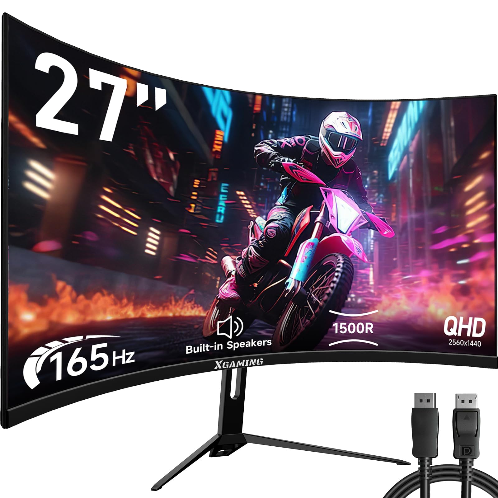 memzuoix 27-Inch Gaming Monitor, 144Hz, QHD 2560x1440p, 1ms(MPRT) Response, HDR10, 90% DCI-P3 Color Gamut, Adaptive G-Sync, FreeSync Premium, Dual HDMI, DisplayPort, VESA Mount, Black