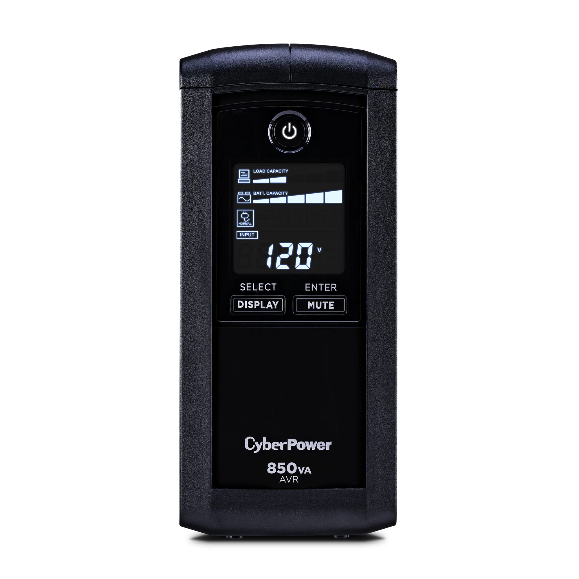 CyberPower CP850AVRLCD Intelligent LCD UPS System, 850VA/510W, 9 Outlets, AVR, Mini-Tower