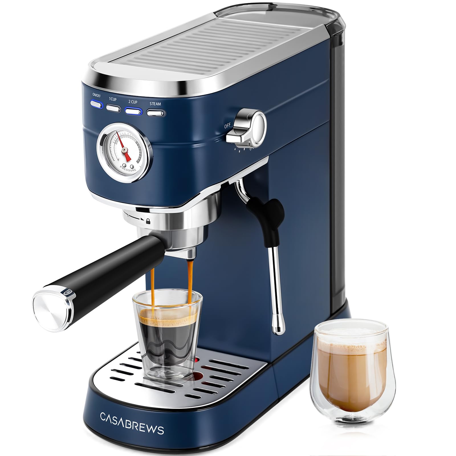CASABREWS Espresso Machine 20 Bar, Professional Espresso Maker with Milk Frother Steam Wand, Espresso Coffee Machine with 34oz Removable Water Tank, Sapphire Blue