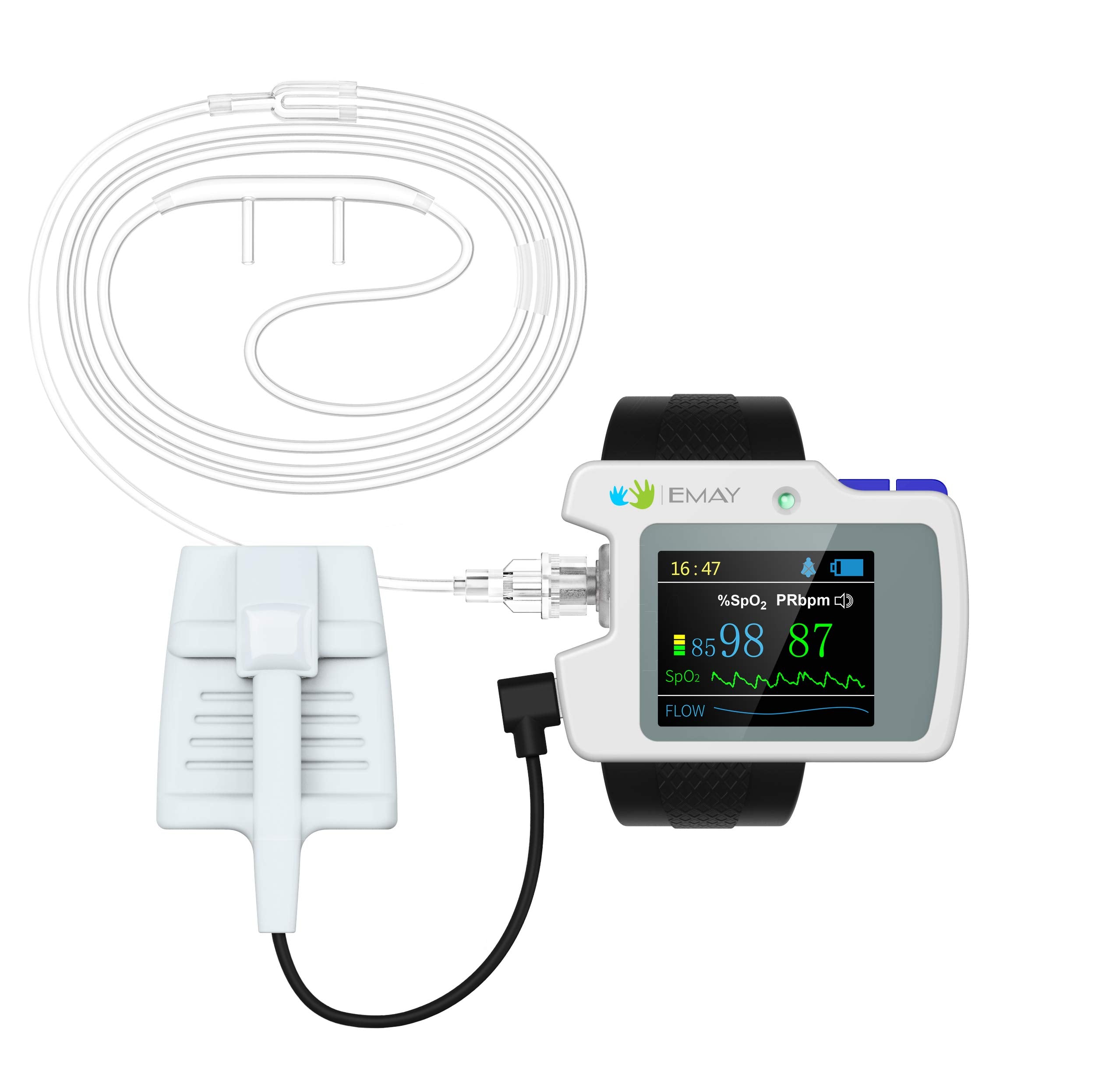 EMAY SleepO2 Pro - Wrist Pulse Oximeter with SpO2 & Flow Tracking Overnight | Wrist Sleep Oxygen Monitor for Blood Oxygen Levels & Flow Recording Continuously | Gets Overnight Report with ODI & AHI Data | Comes with PC Software