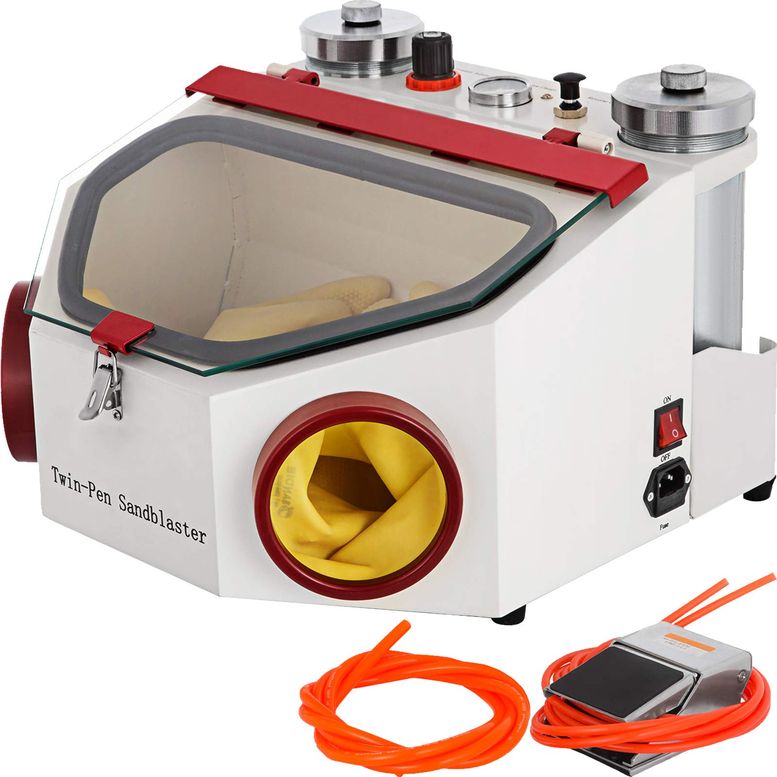 Vevor Sandblaster, Professional Lab Sandblaster With 2 Pens & 2 Tanks, Dental Sandblasting Equipment With Led and Glass Window for Surface Treatment of Materials