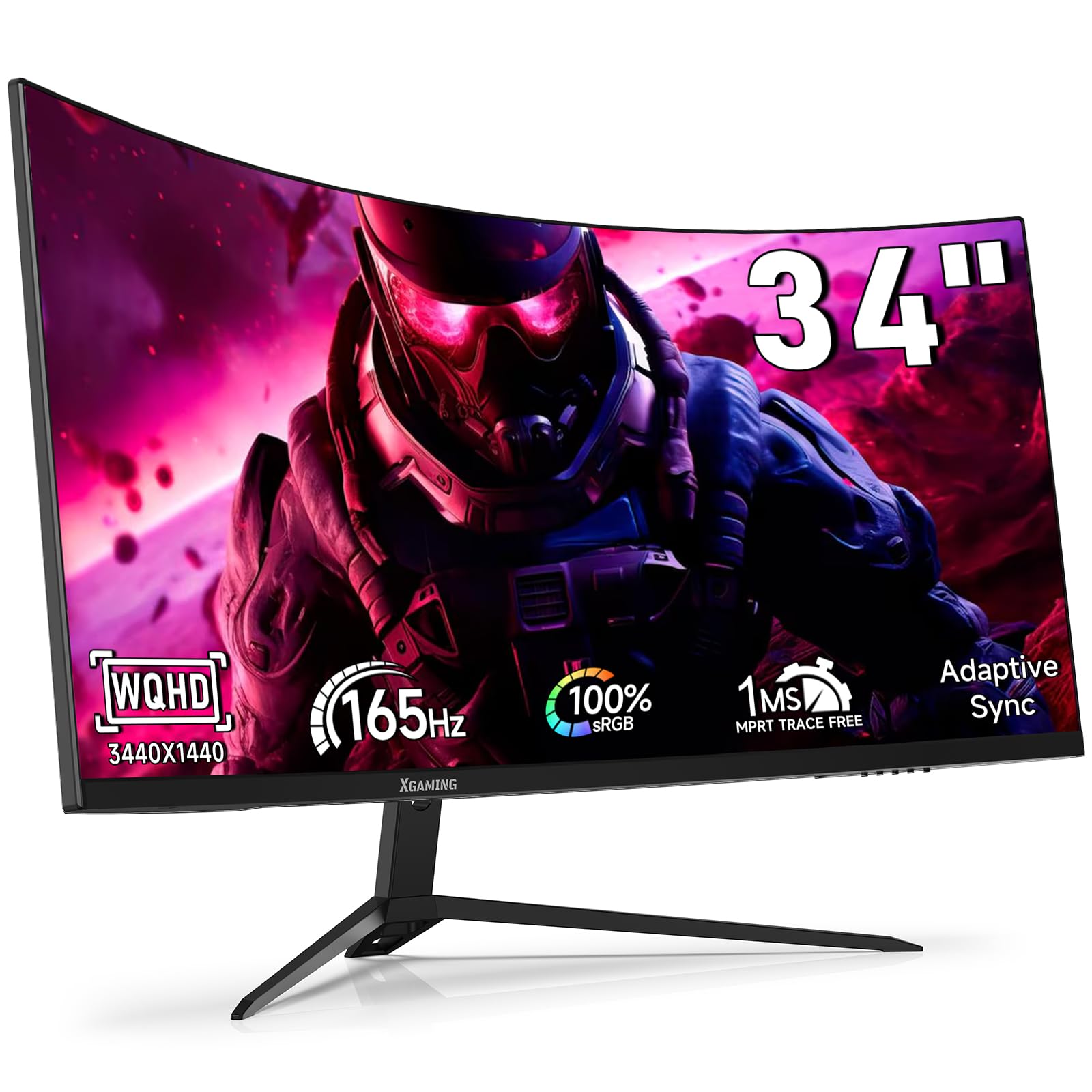 34-Inch Curved UWQHD 3440 x 1440 Gaming Monitor with 165Hz, 1ms, FreeSync, 100% sRGB, DCI-P3 95%, 1500R Curved PC Screen Ultrawide 21:9, HDMI(2.1)x 2 & DisplayPort x 2, Build-in Speakers, VESA,Tilt