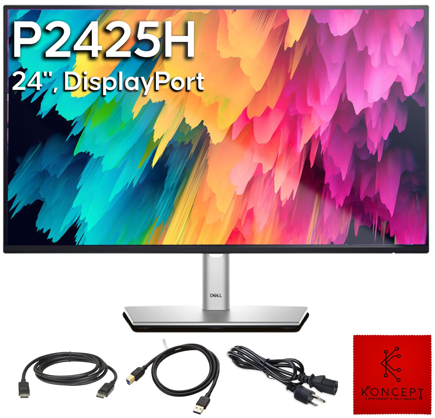 Dell P2425H Computer Monitor Screen 24" 16:9 IPS Bundle with Stand - Full HD, 1920 x 1080-1 Year Warranty - LED, 100Hz Monitor - Power Cable, DisplayPort Cable, USB 3.0 Cable