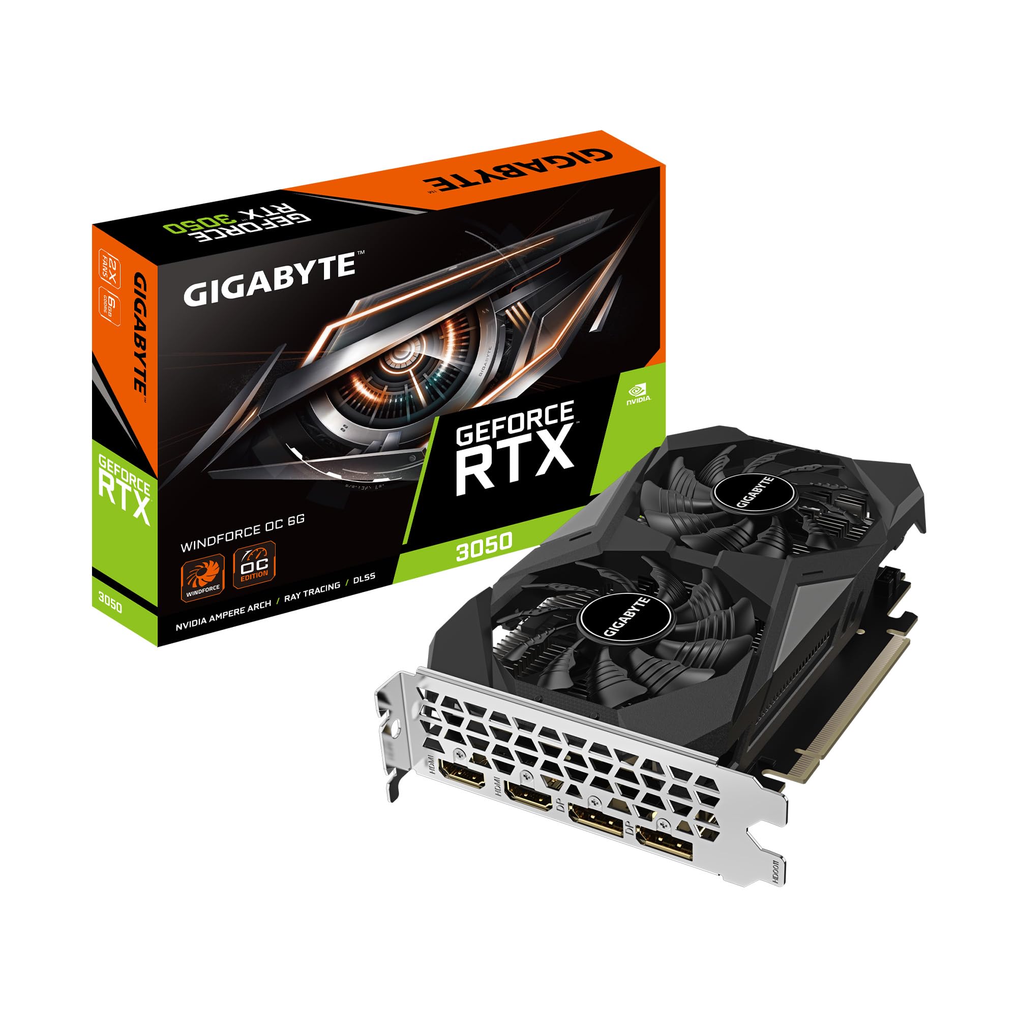 GIGABYTE GeForce RTX 3050 WINDFORCE OC 6G Graphics Card, 2X WINDFORCE Fans, 6GB GDDR6 96-bit GDDR6, GV-N3050WF2OC-6GD Video Card