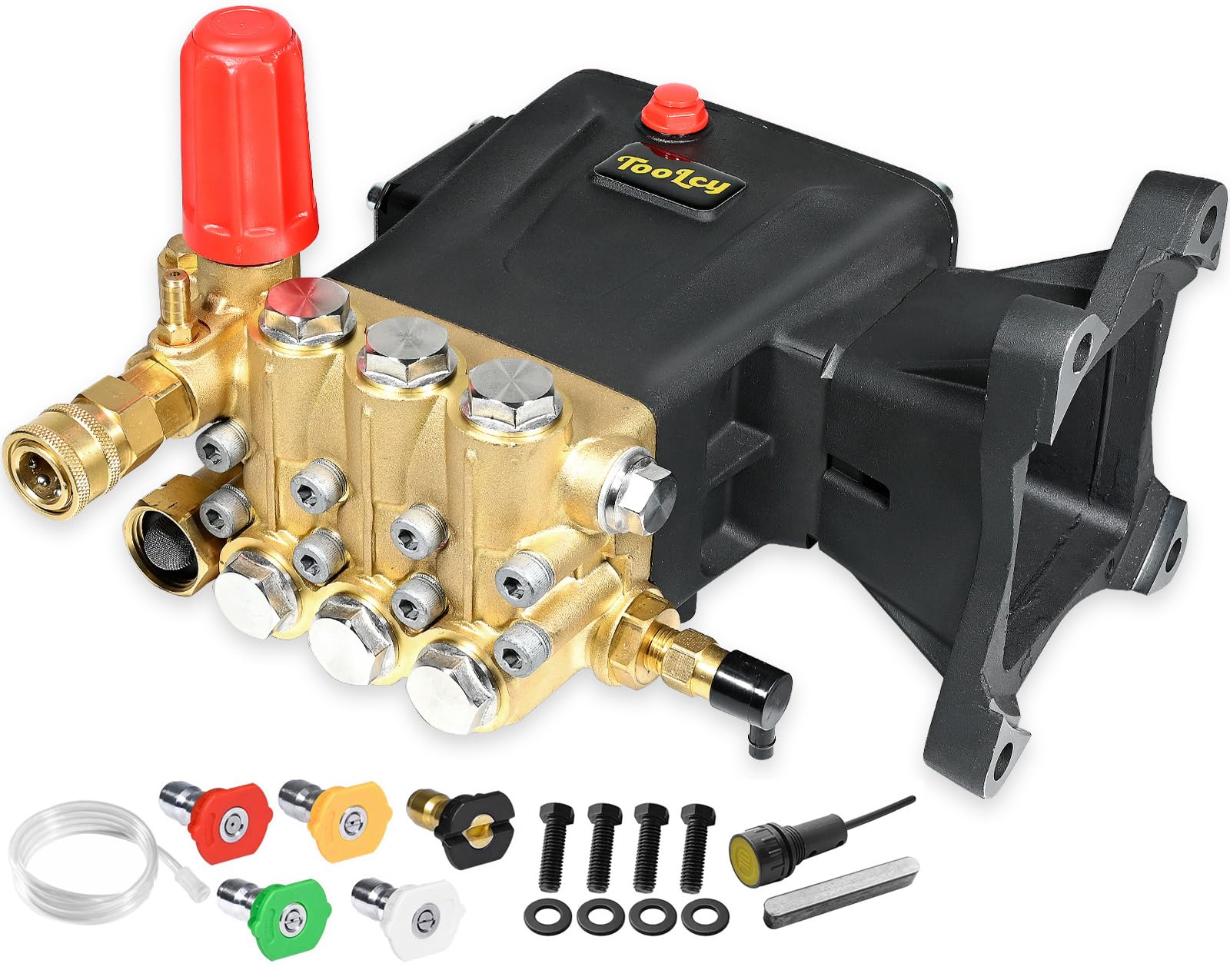 TOOLCY Pressure Washer Pump Max 4400 PSI 4.2 GPM, 1" Shaft Horizontal Gas Power Washer Pump Replacement, Direct Drive, Triplex Pump with Pressure Adjustment Unloader & Chemical Injection, 5 Nozzles
