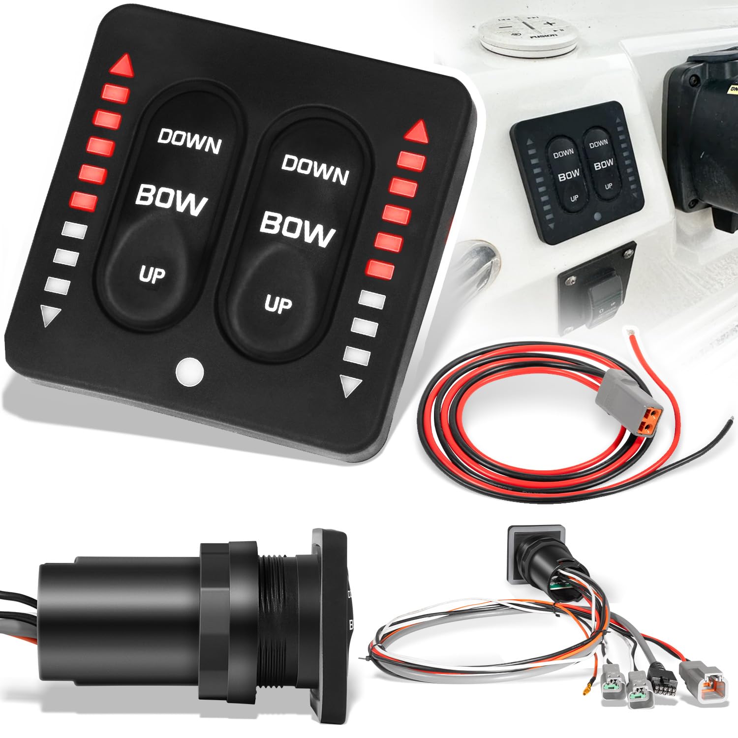 15170-001 LED Indicator Integrated Tactile Trim Tab Switch Kit w/ 36" Pigtail, Replacement Part for Lenco Marine Single Actuator Systems