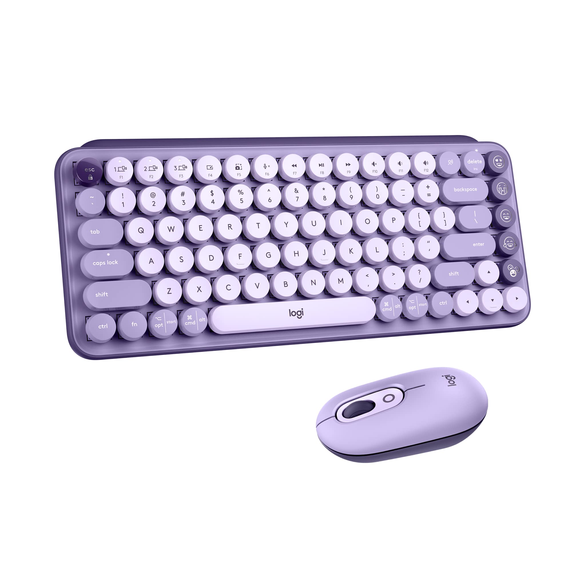Logitech POP Keys + POP Mouse - Wireless Keyboard and Bluetooth Mouse Combo with Typewriter-Style Mechanical Keys, Emoji Features, Cute Compact Design - Cosmos