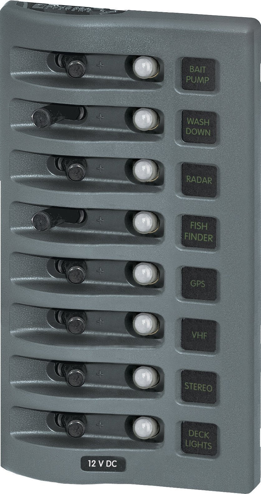 Blue Sea Systems 4378 WeatherDeck 12V DC Waterproof 8-Position Circuit Breaker Panel, Grey