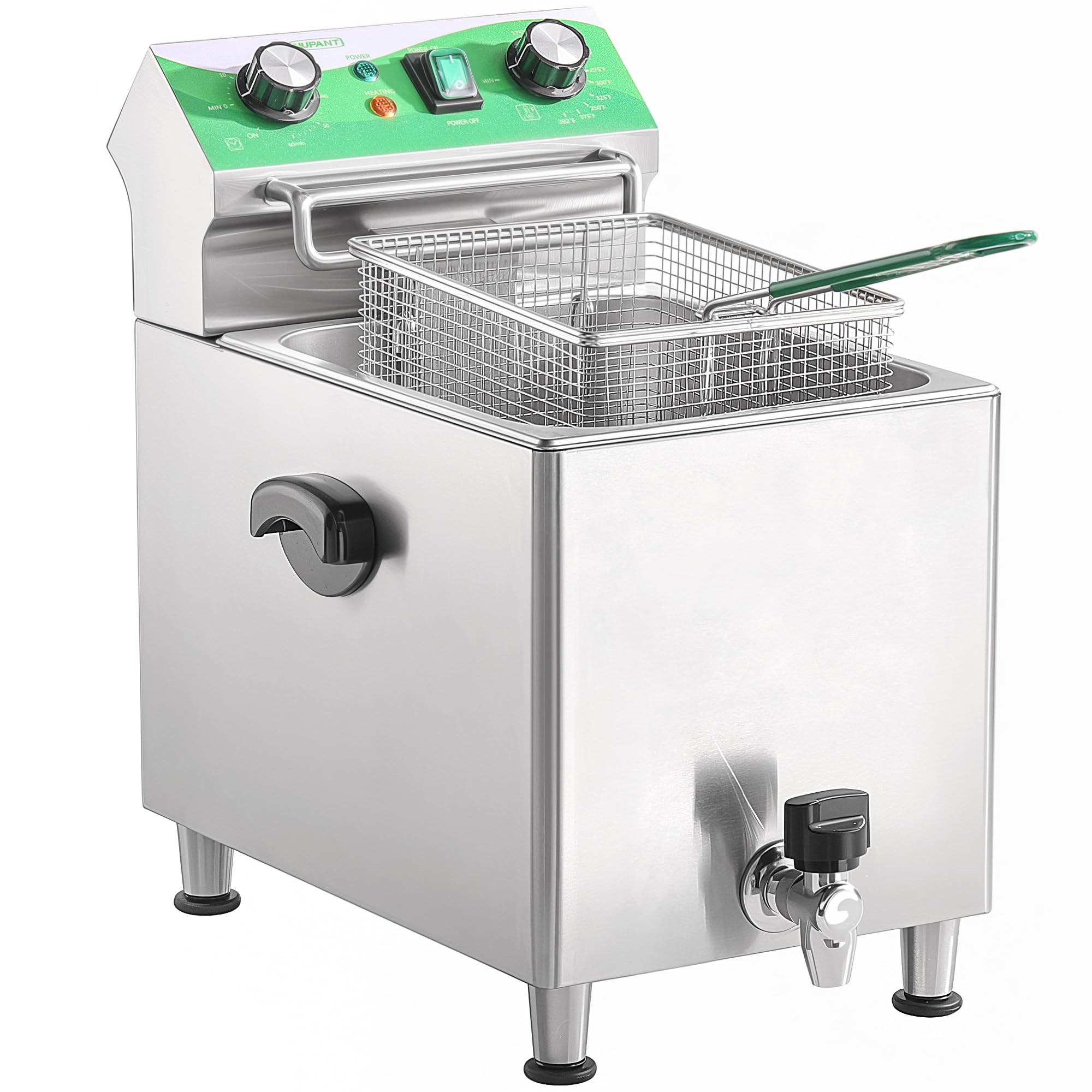 NUPANT Deep Fryer with Basket and Lid Commercial Fryers with Oil Filtration and Timer 12L/12.7QT Electric Countertop Fryer Stainless Steel Single Tank Fryer for Home and Reastaurant Use 110V 1750W