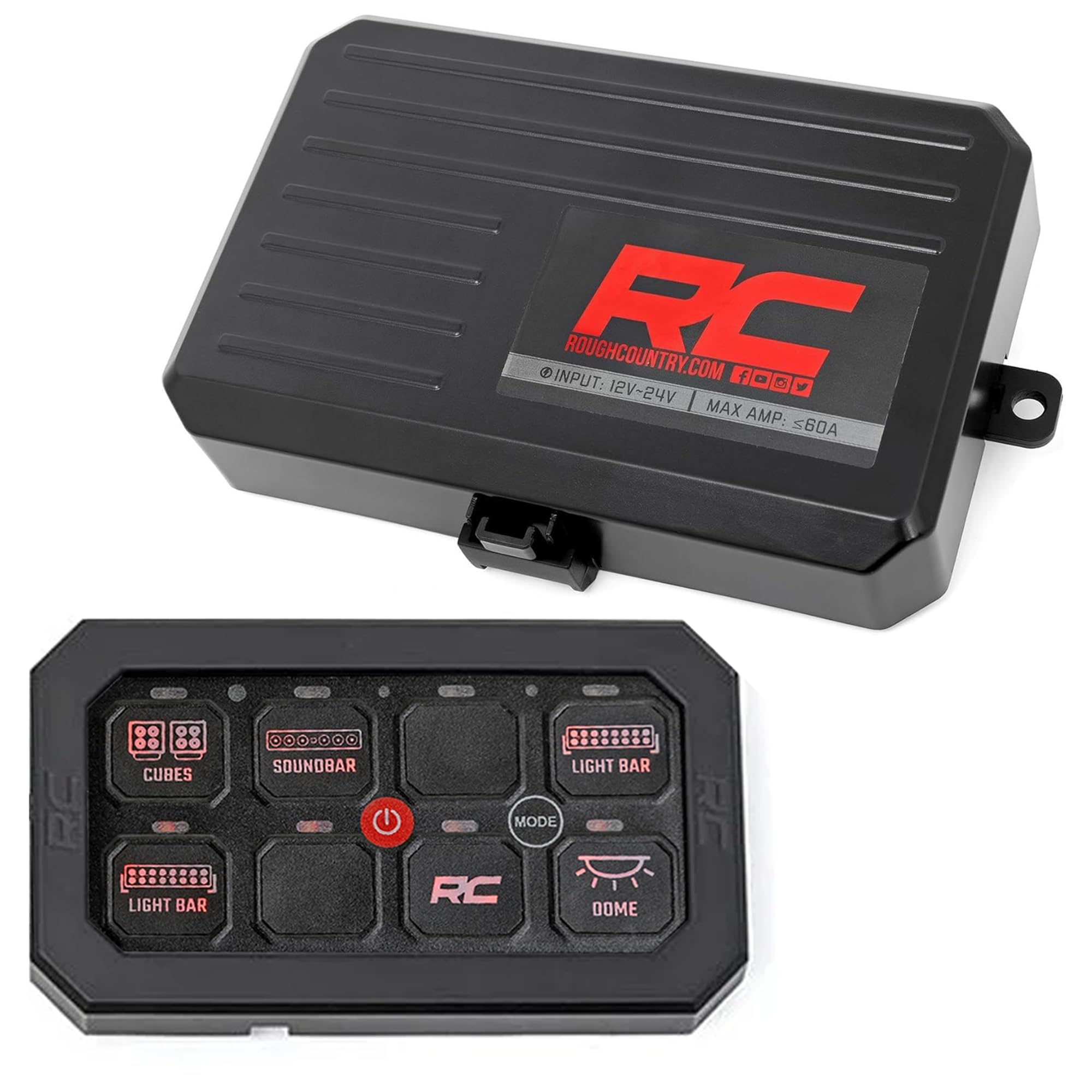 Rough Country 8-Gang Backlit Switch Panel & Relay System - Universal Light & Accessory Controller for Truck, Jeeps, UTV, Plug-and-Play, 60A