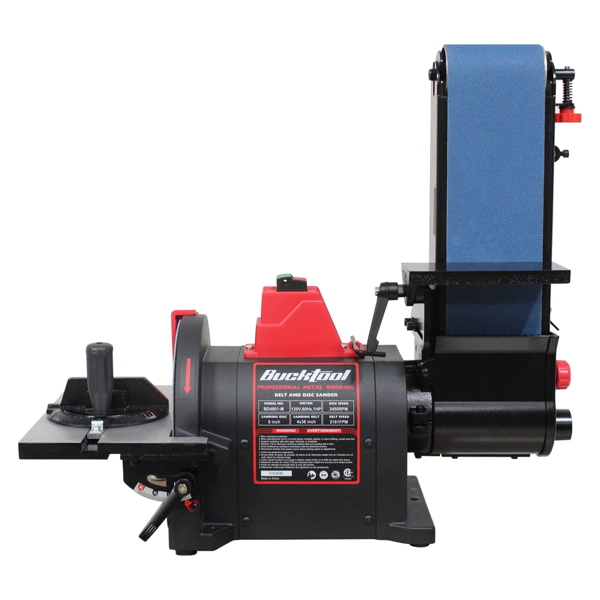 BUCKTOOL Pro 1HP Bench Belt Sander for Metal Working, 4 x 36 in Belt and 8 in Disc Sander with 1HP Direct-drive Motor, Benchtop Belt Disc Sander for Metalworking, BD4801-M