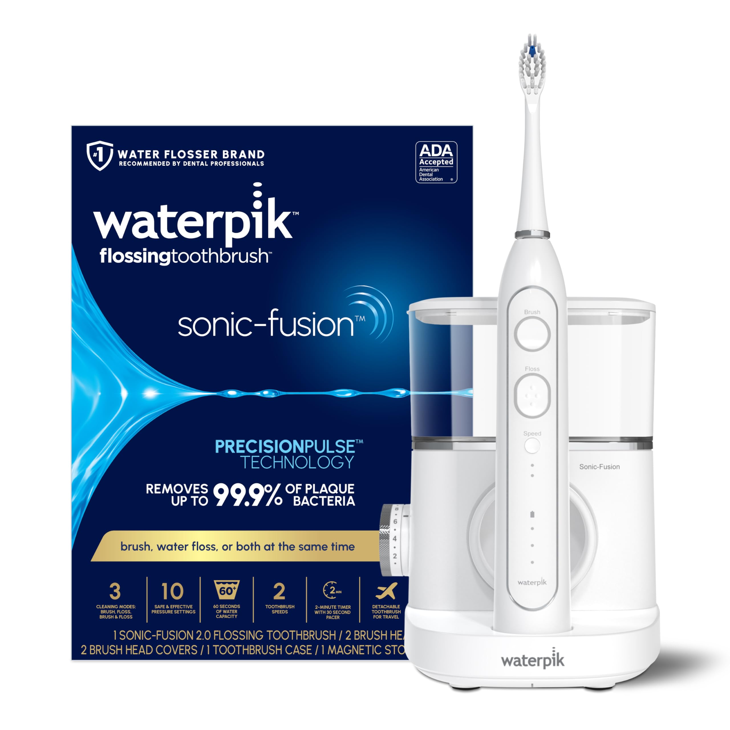 Waterpik Sonic-Fusion 2.0 Professional Flossing Electric Toothbrush with Water Flosser Combo In One, White SF-04, Packaging May Vary