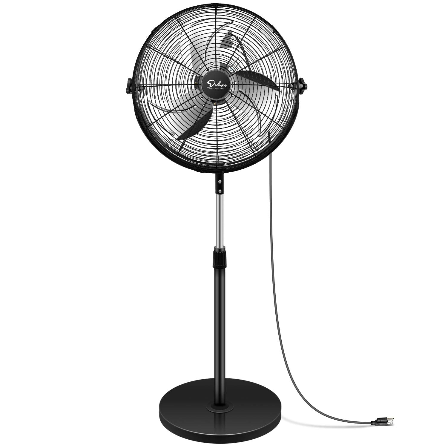Simple Deluxe 20 Inch Pedestal Standing Fan, High Velocity, Heavy Duty Metal For Industrial, Commercial, Residential, Greenhouse Use, Black