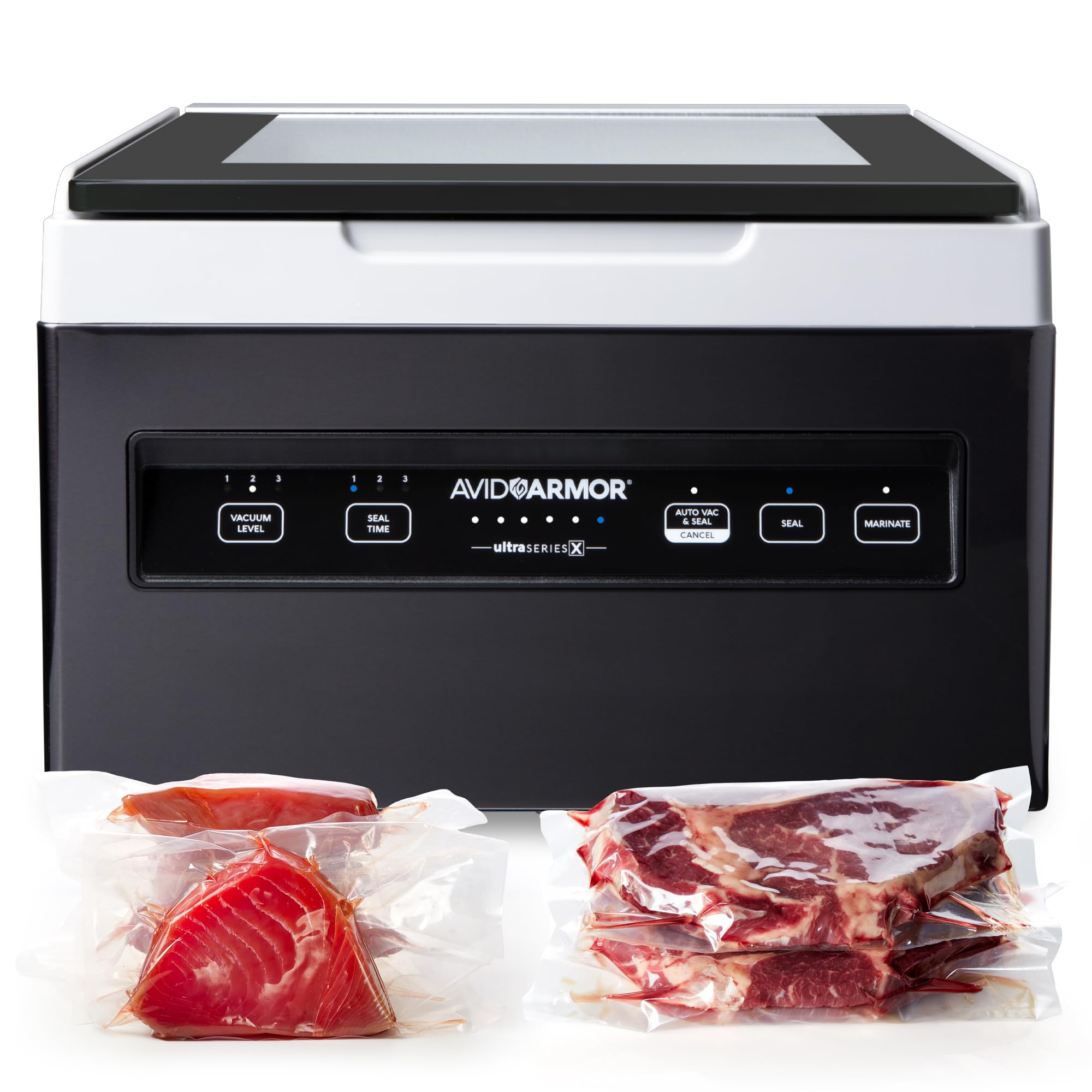 Avid Armor Chamber Vacuum Sealer Machine USVX Ultra Series 10" Seal Bar for Liquid-Rich Wet Foods, Cooking Sous Vide, Infusions. Compact Size Vacuum Chamber Sealer Black Color Great for the Countertop