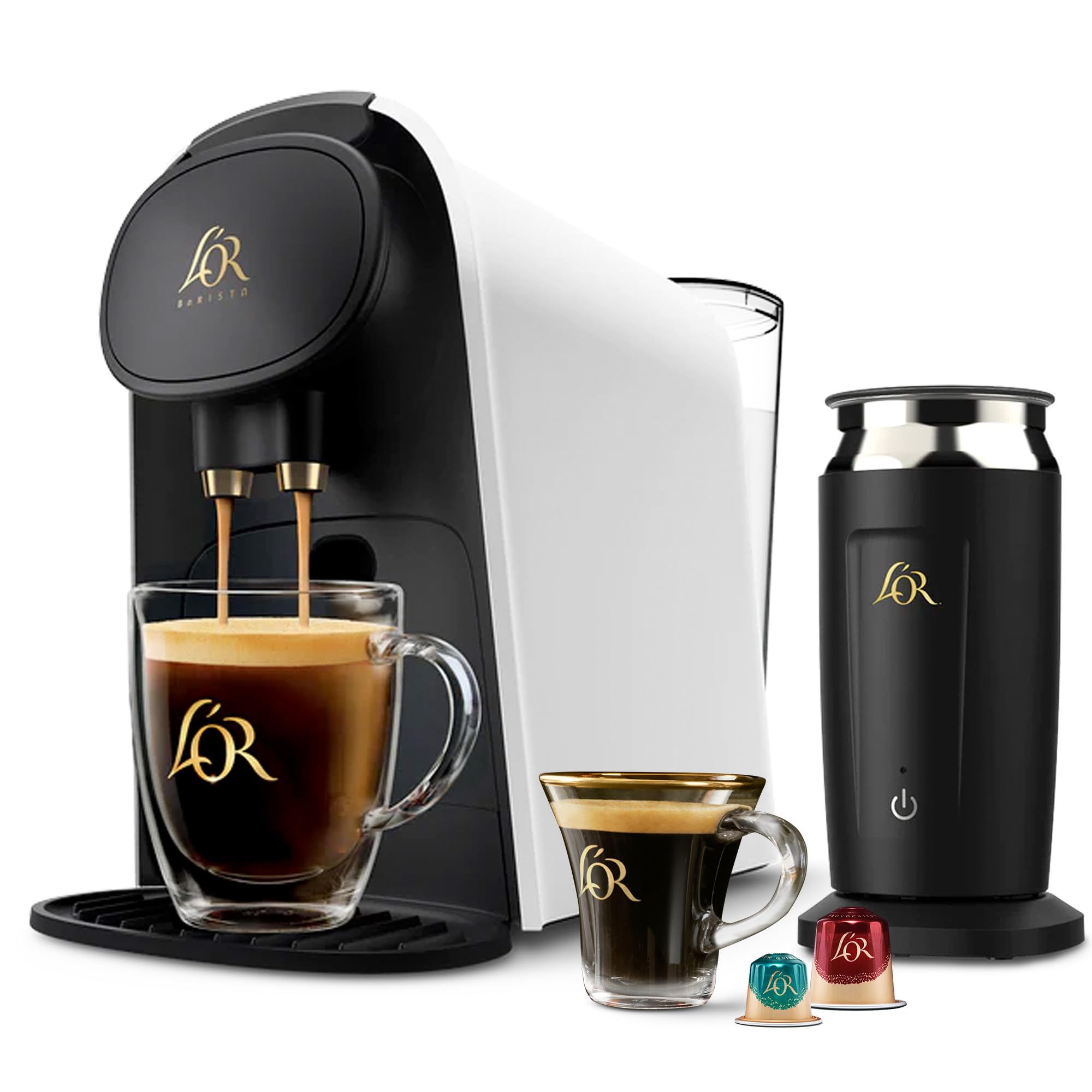 L'OR Barista System Coffee and Espresso Machine Combo with Frother, Matte White