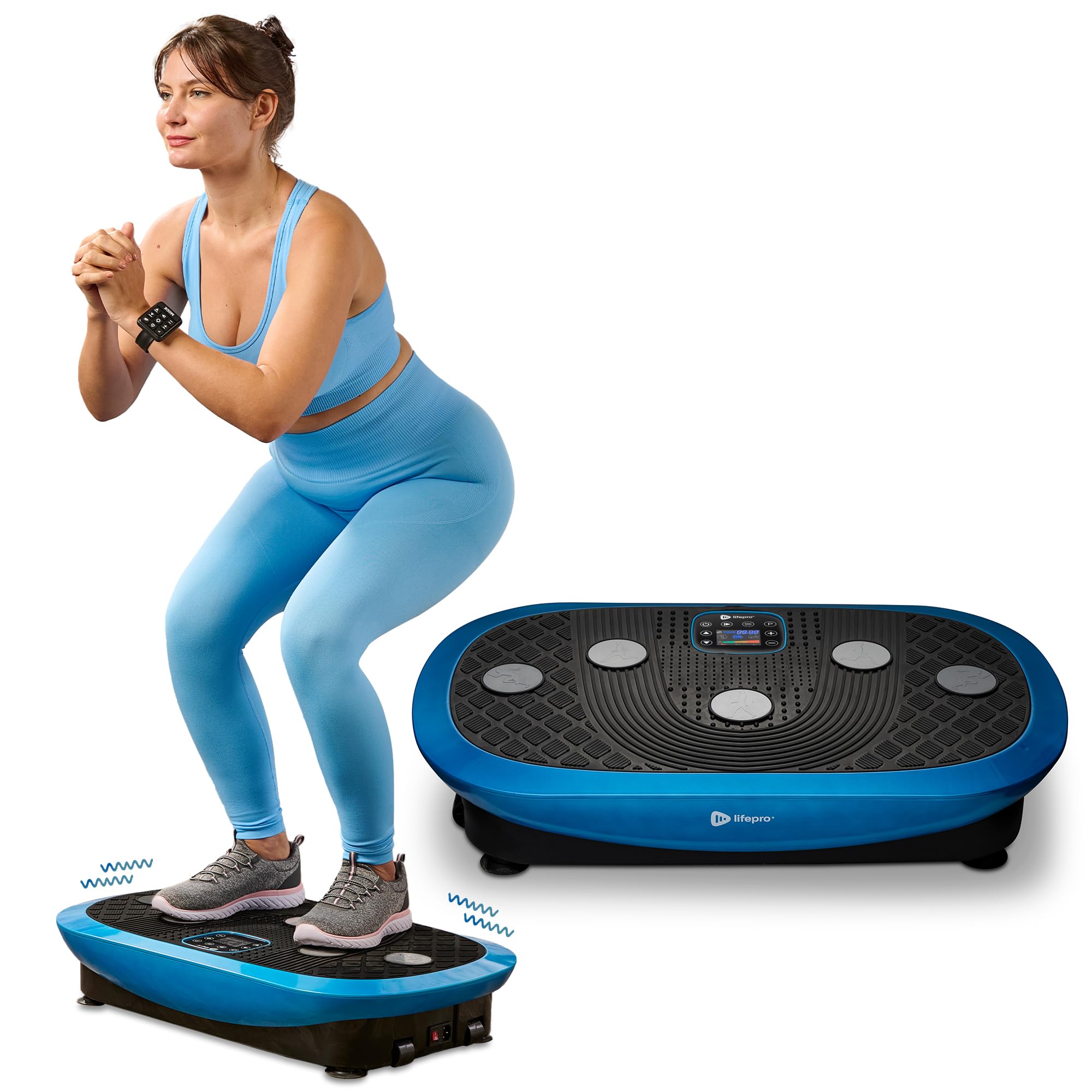 LifePro Rumblex Plus 4D Vibration Plate Exercise Machine - Triple Motor Oscillation, Linear, Pulsation + 3D/4D Motion Vibration Platform/Whole Body Vibration Machine for Weight Loss & Shaping. (Blue)