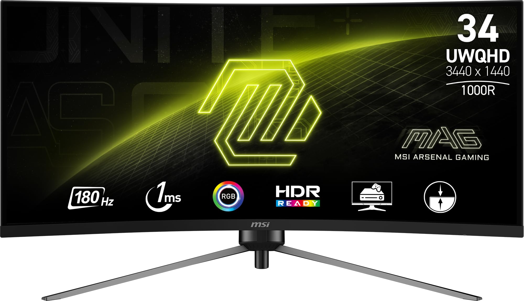 MSI MAG345CQR, 34-inch UWQHD 3440 x 1440 Computer Monitor, 180Hz, HDMI, 1ms, Black