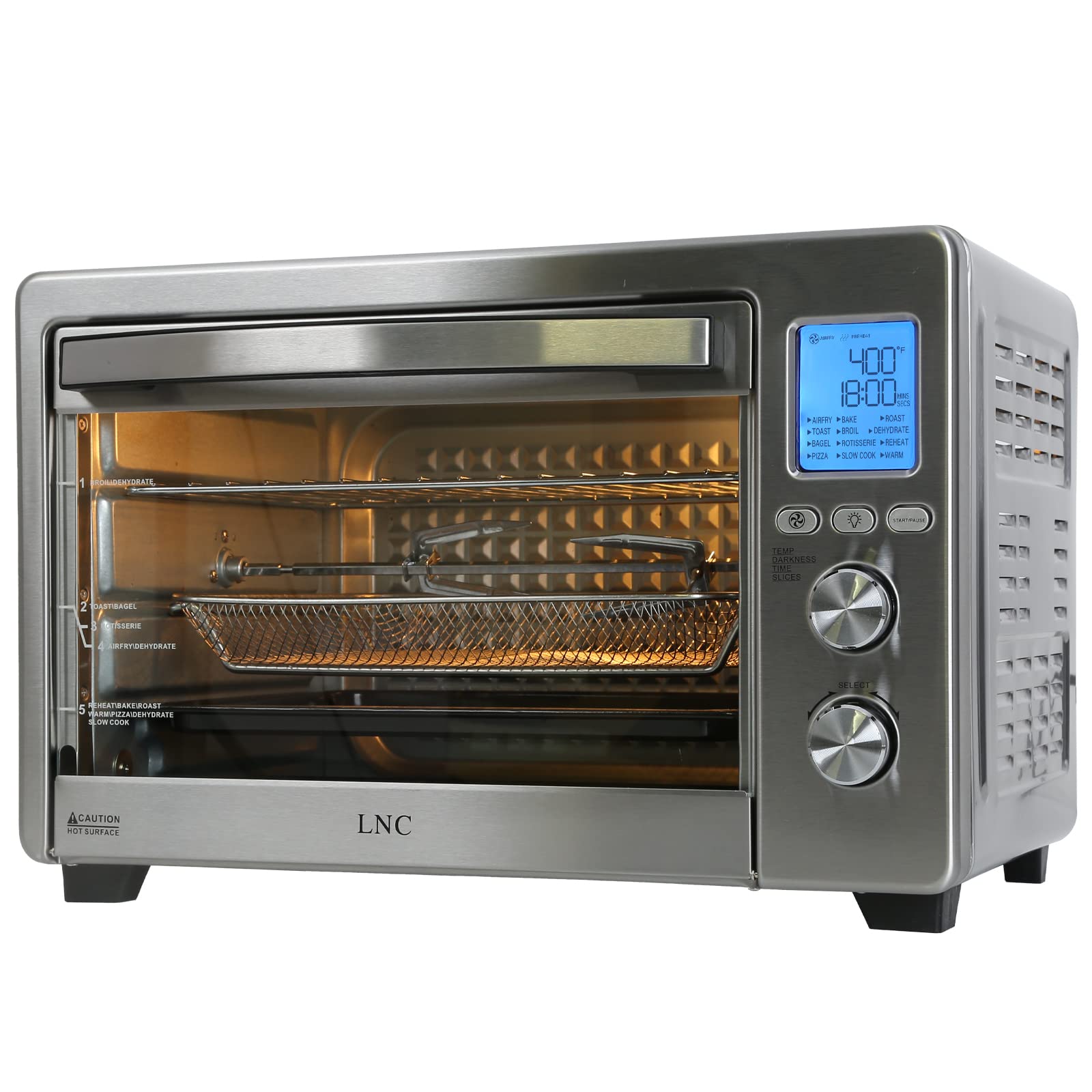 Air Fryer Oven Combo, 34QT Extra Large 1750W Toaster, 12" Pizza Convection Countertop, 12-in-1 Large Rotisserie With 4 Accessories, Stainless Steel, Silver