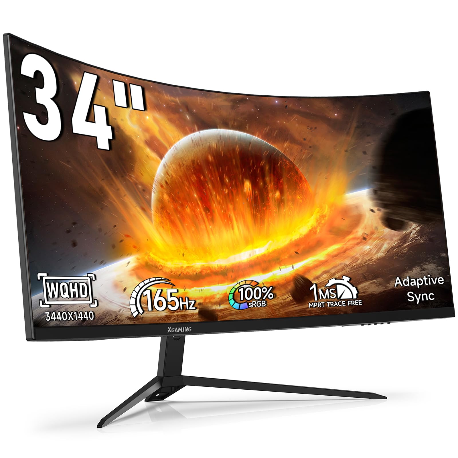 memzuoix 34 Inch Curved Gaming Monitor - Ultra Wide QHD 1440p 165Hz, 100% sRGB, 1ms Response, FreeSync, HDMI/DP, Built - in Speakers, 1500R WQHD 3440x1440 with Back RGB Lights (Black)