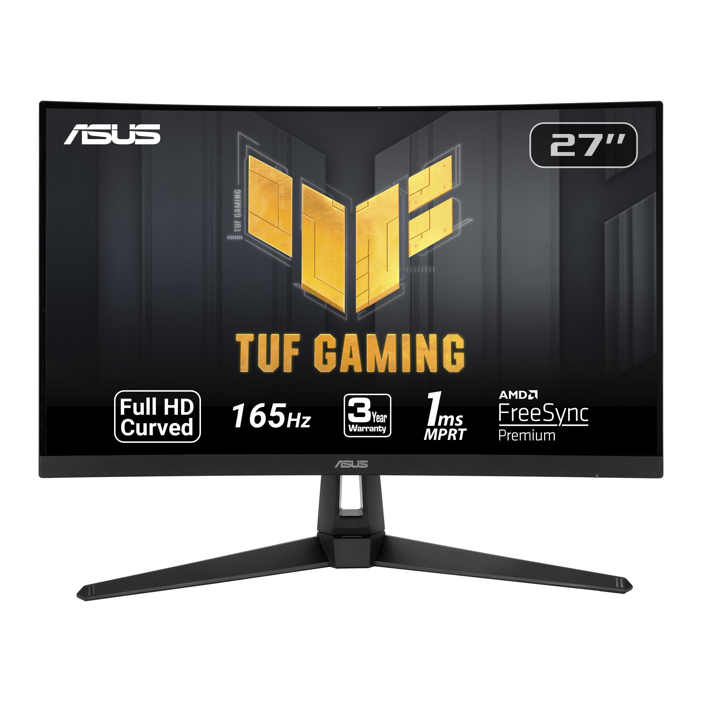 ASUS TUF Gaming VG27VH1B 27” Curved Monitor, 1080P Full HD, 165Hz (Supports 144Hz), Extreme Low Motion Blur, Adaptive-sync, FreeSync Premium, 1ms, Eye Care, HDMI D-Sub, BLACK