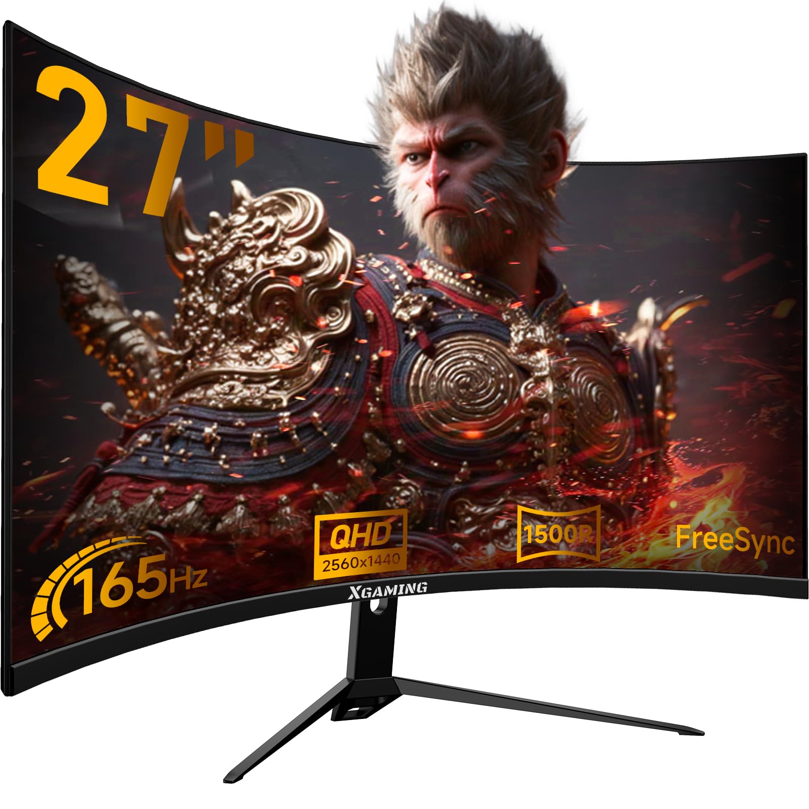 memzuoix 27-inch 2K Curved Gaming Computer Monitor | 144Hz/165Hz, 1ms(MPRT), 1500R | FreeSync, 100% sRGB, Built-in Speakers, VESA, Eye Care HDR HDMI Display (Black)