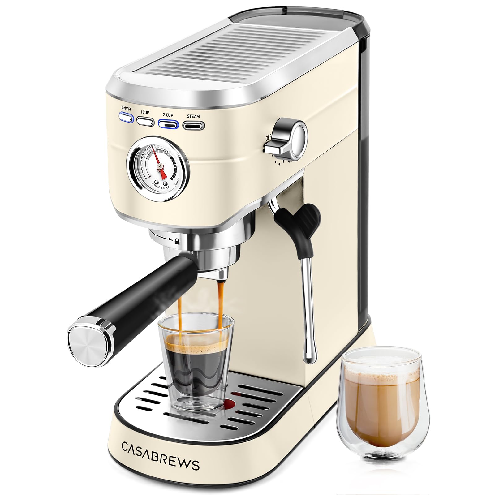 CASABREWS Espresso Machine 20 Bar, Espresso Maker with Milk Frother Steam Wand, Stainless Steel Espresso Coffee Machine with 34oz Removable Water Tank, Creamy