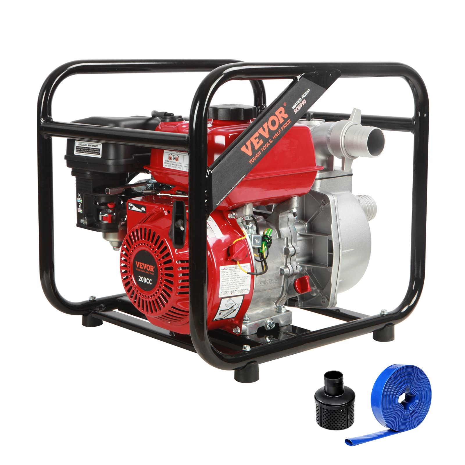 VEVOR Trash Pump 2 inch, 7HP 142 GPM, 4-Cycle Engine, Gas Powered Water Pump 148ft Lift, Gasoline Engine Water Pump 22ft Suction, Water Transfer Pump with 25ft Hose, EPA Certified