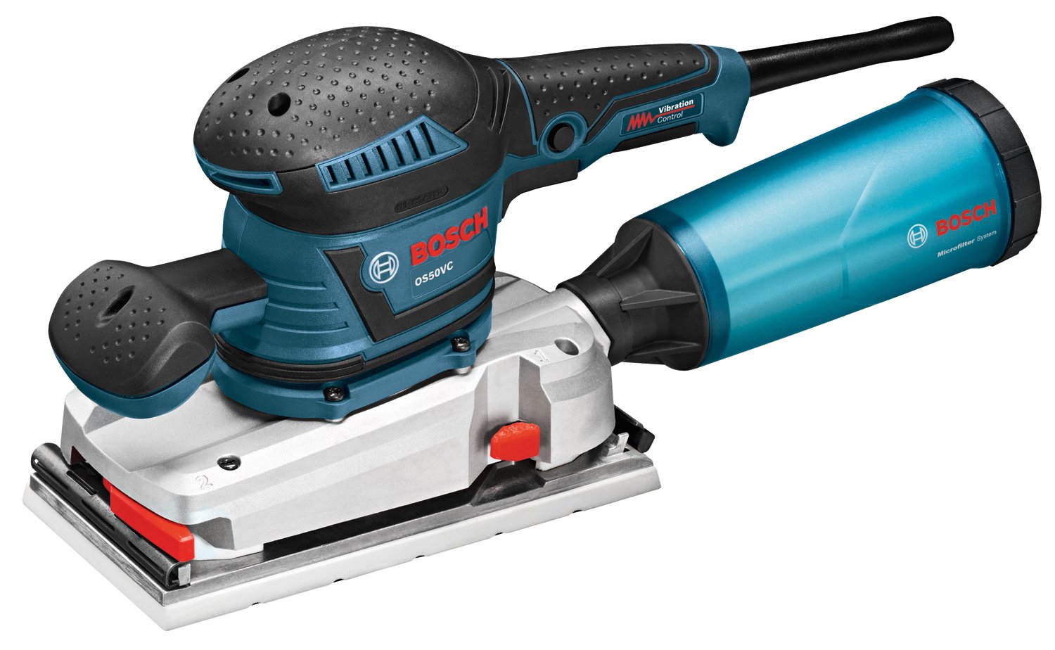 BOSCH OS50VC Electric Orbital Sander - 3.4 Amp 1/2 Inch Finishing Belt Sander Kit with Vibration Control for 4.5 Inch x 9 Inch Sheets, Blue