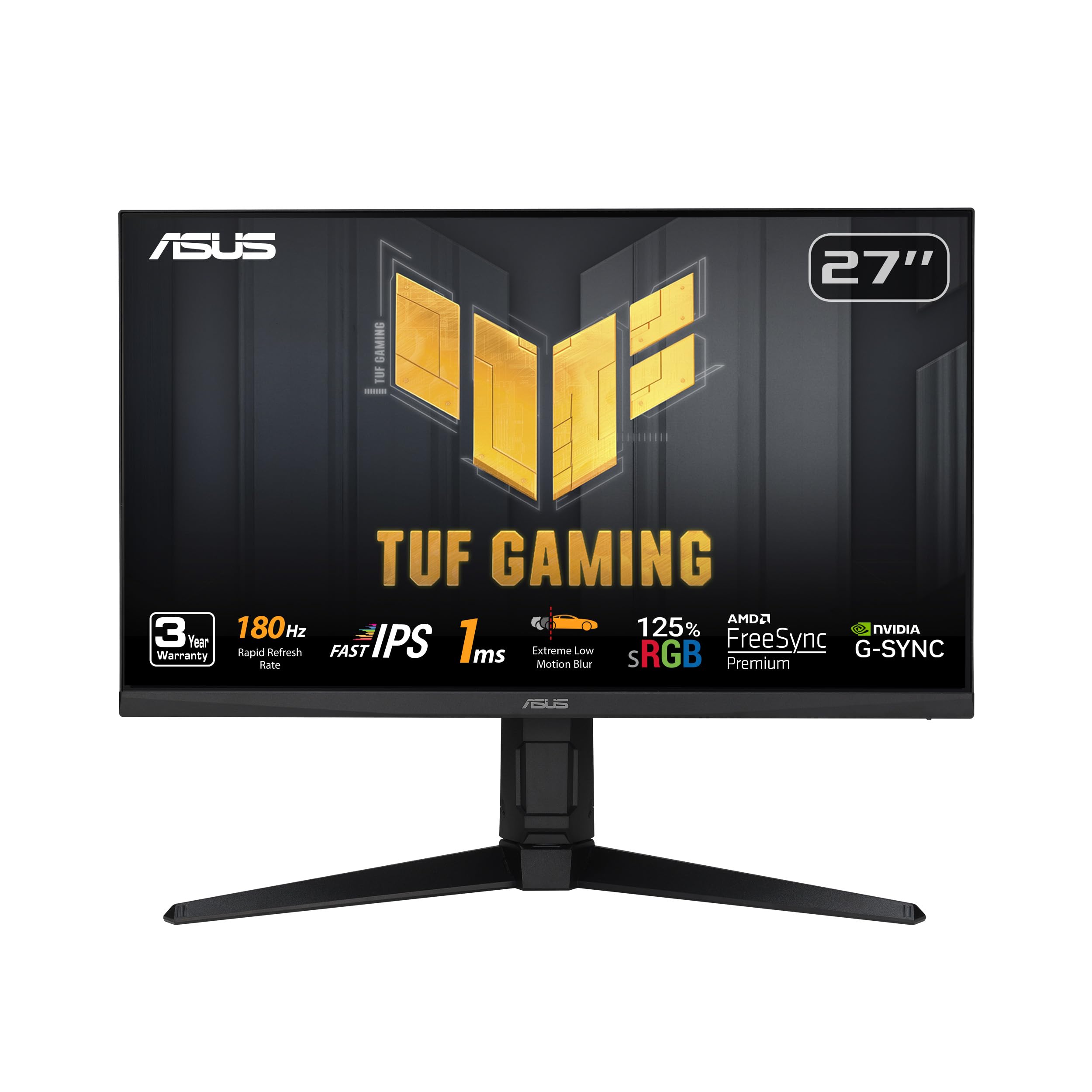 ASUS TUF Gaming 27” 1080P Monitor (VG279QL3A) - Full HD, 180Hz, 1ms, Fast IPS, Extreme Low Motion Blur, FreeSync Premium, G-SYNC Compatible, Speakers, DisplayPort, Height Adjustable, 3 Year Warranty