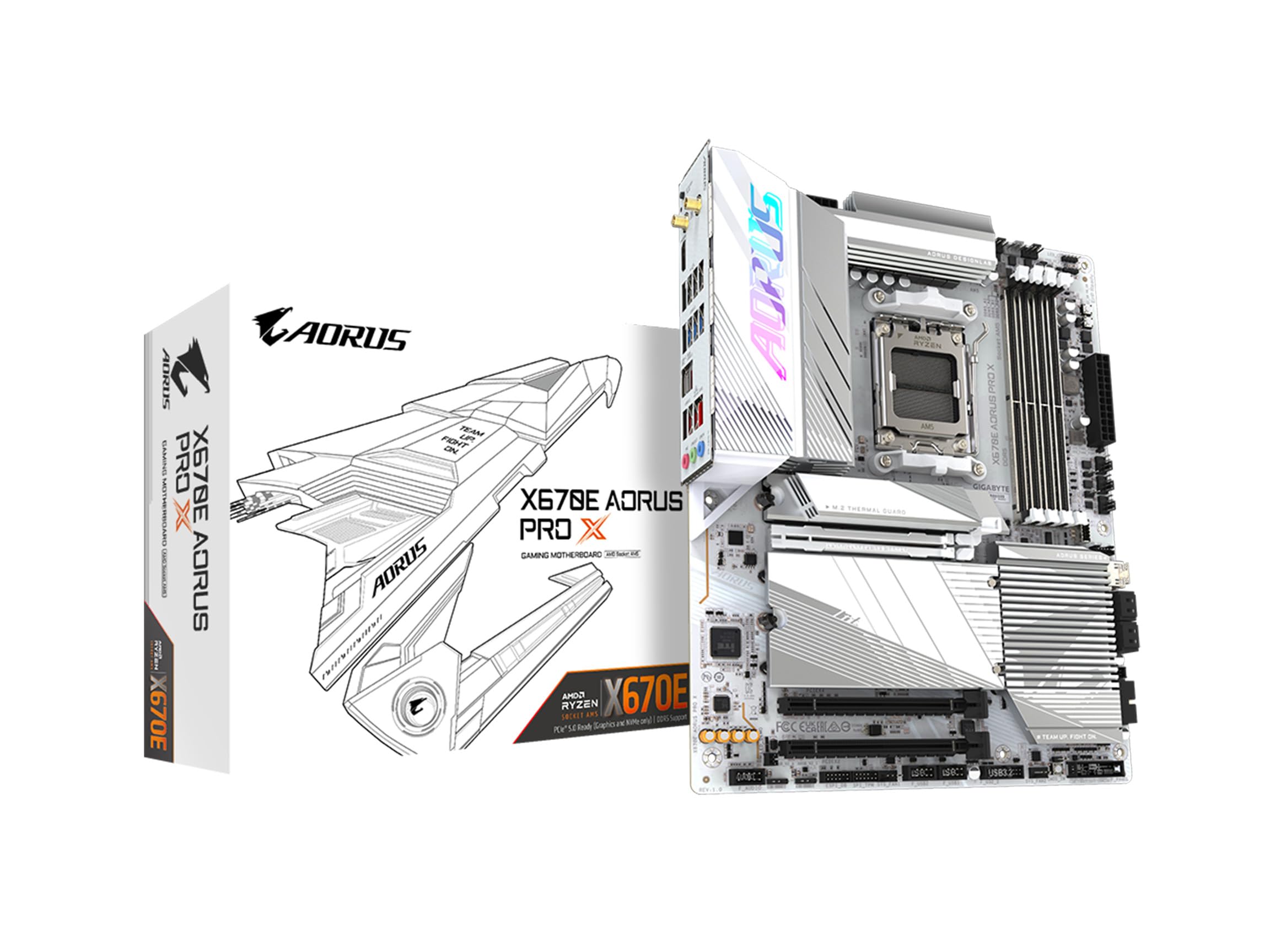 GIGABYTE X670E AORUS PRO X (AM5/ LGA 1718/ AMD/ X670E/ EATX/ 5-Year Warranty/ DDR5/ Quad M.2/ PCIe 5.0/ USB 3.2 Gen2X2 Type-C/WiFi 7/ Intel 2.5GbE LAN/Q-Flash Plus/EZ-Latch Plus/Motherboard)