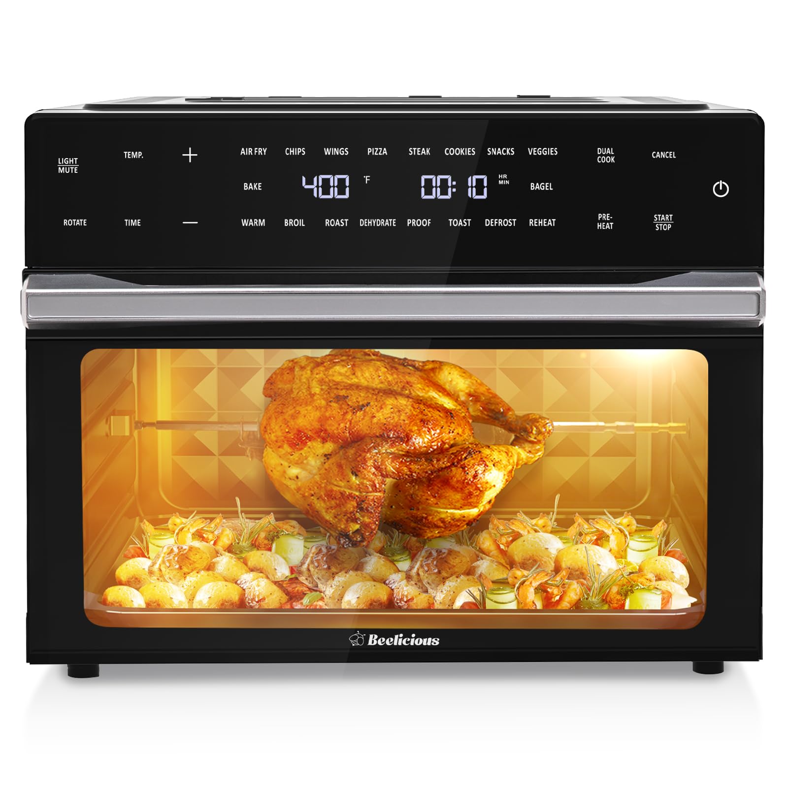 32QT Extra Large Air Fryer, 19-In-1 Air Fryer Toaster Oven Combo with Rotisserie and Dehydrator, Digital Convection Oven Countertop Airfryer Fit 13" Pizza, 6 Accessories, 1800w (Black)